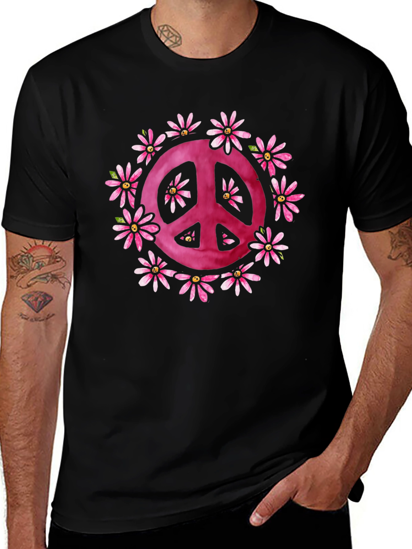 Peace Sign Flower Graphic T-Shirt