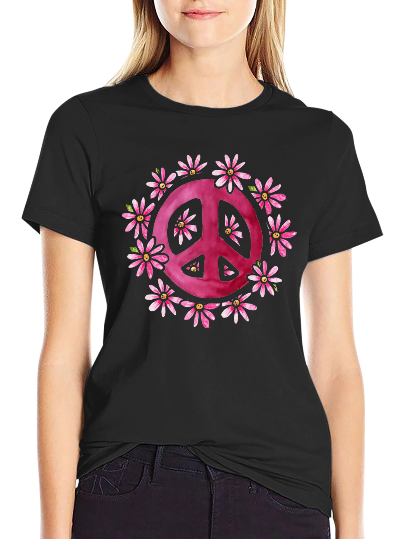 Peace Sign Flower Graphic T-Shirt