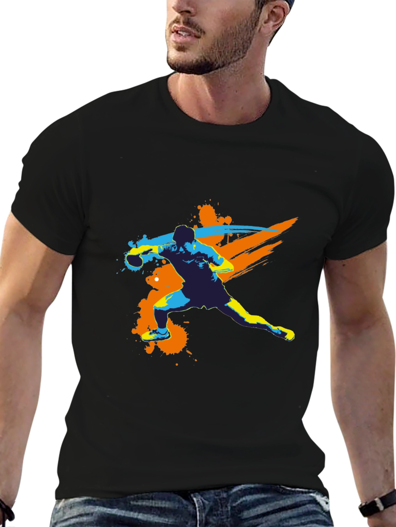 Dynamic Football Player Graphic Tee - Black