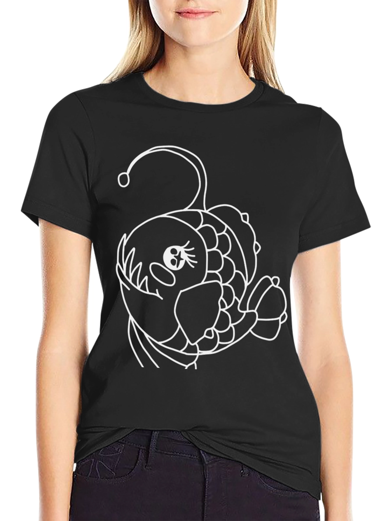 Angler Fish Graphic Tee - Black Cotton T-Shirt