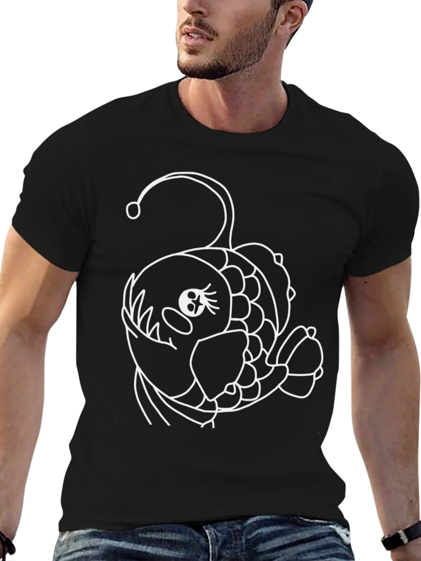 Angler Fish Graphic Tee - Black Cotton T-Shirt