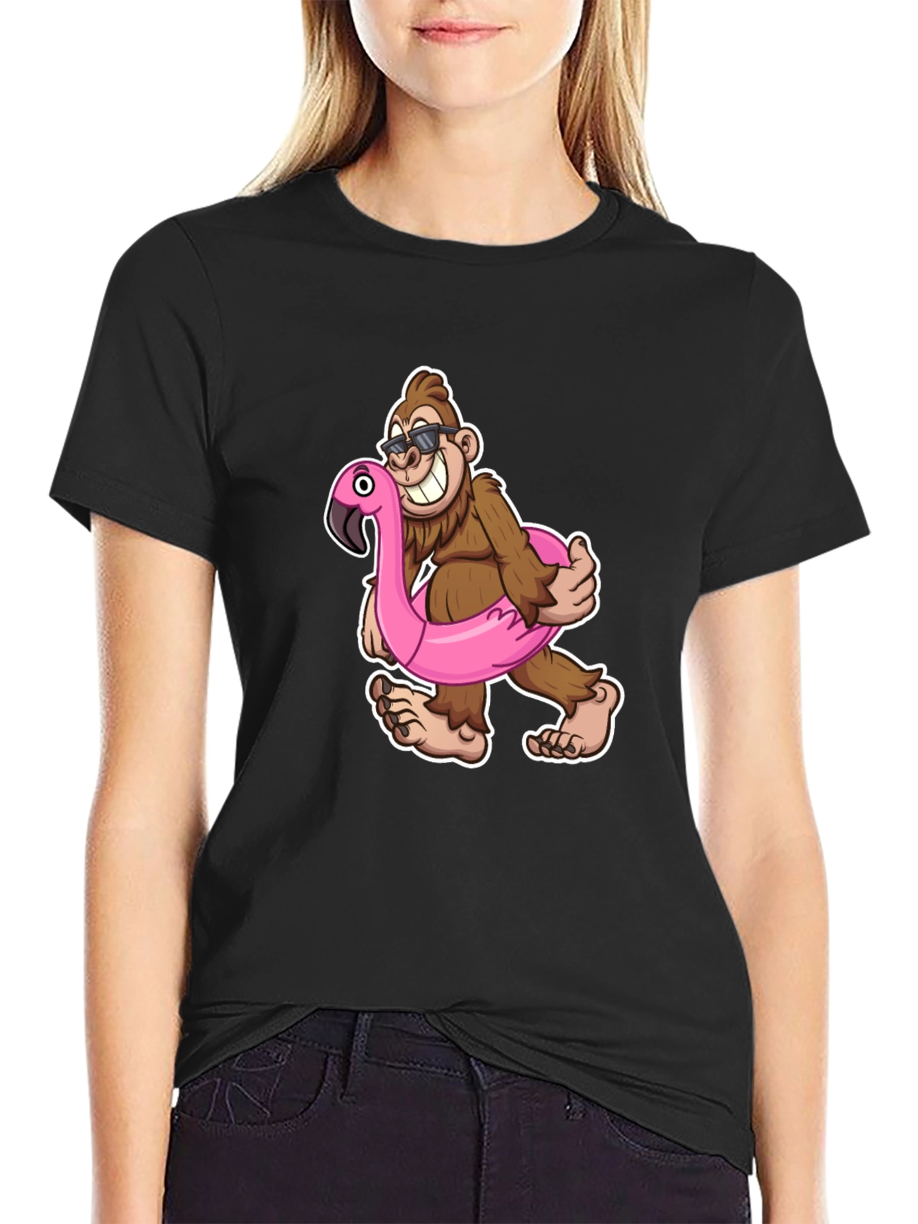 Fun Bigfoot T-Shirt with Flamingo Float