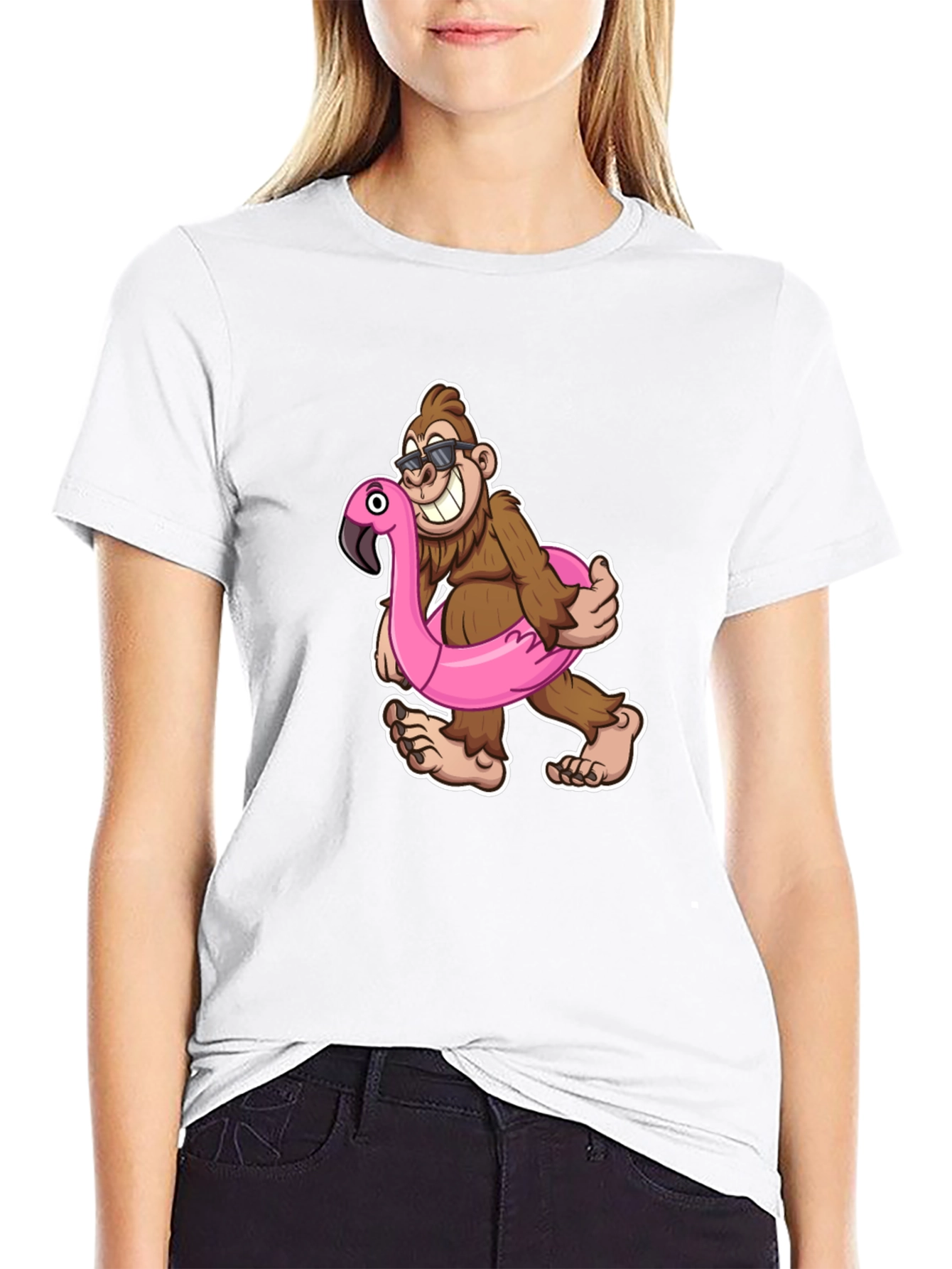 Fun Bigfoot T-Shirt with Flamingo Float