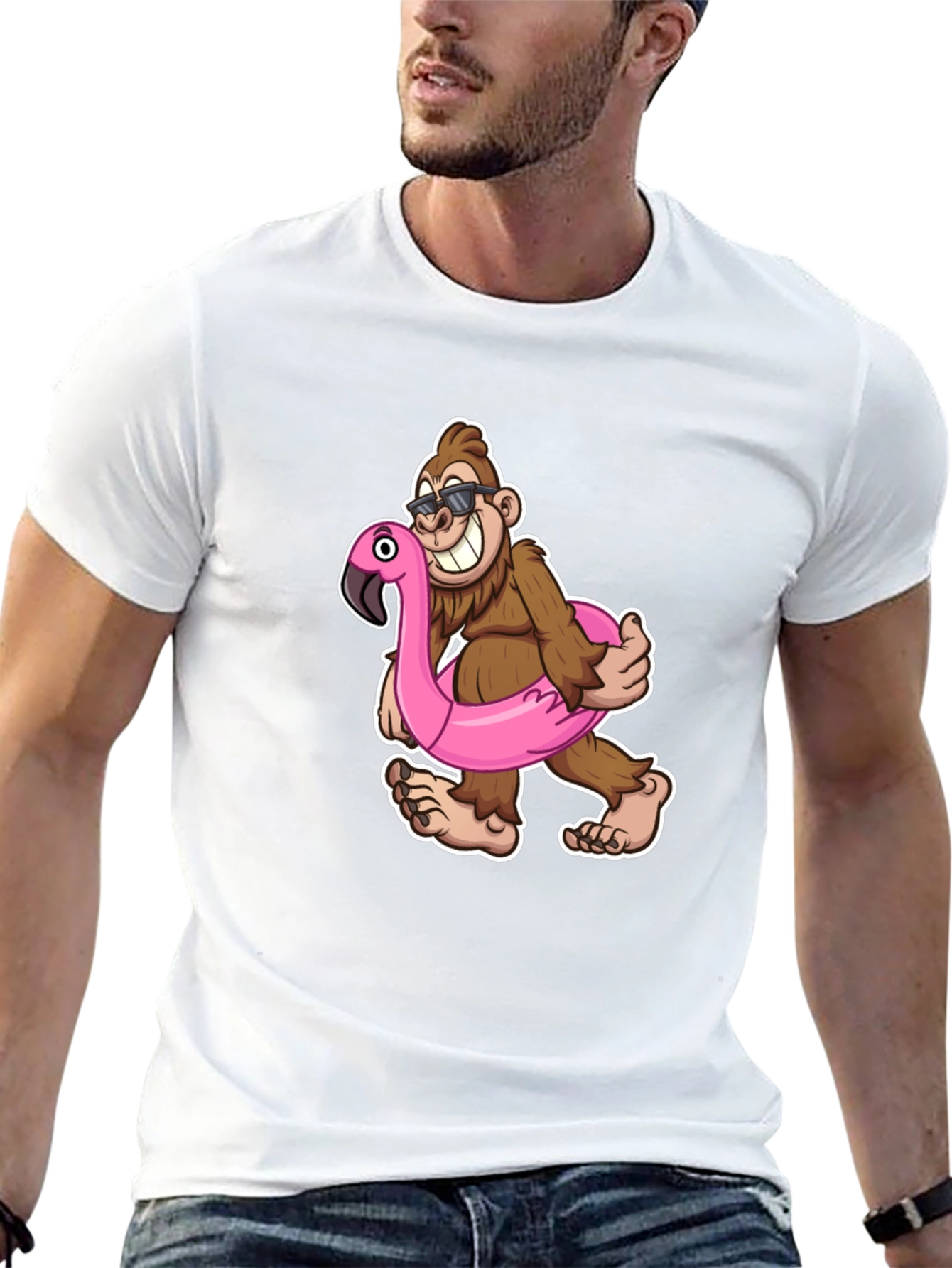 Fun Bigfoot T-Shirt with Flamingo Float