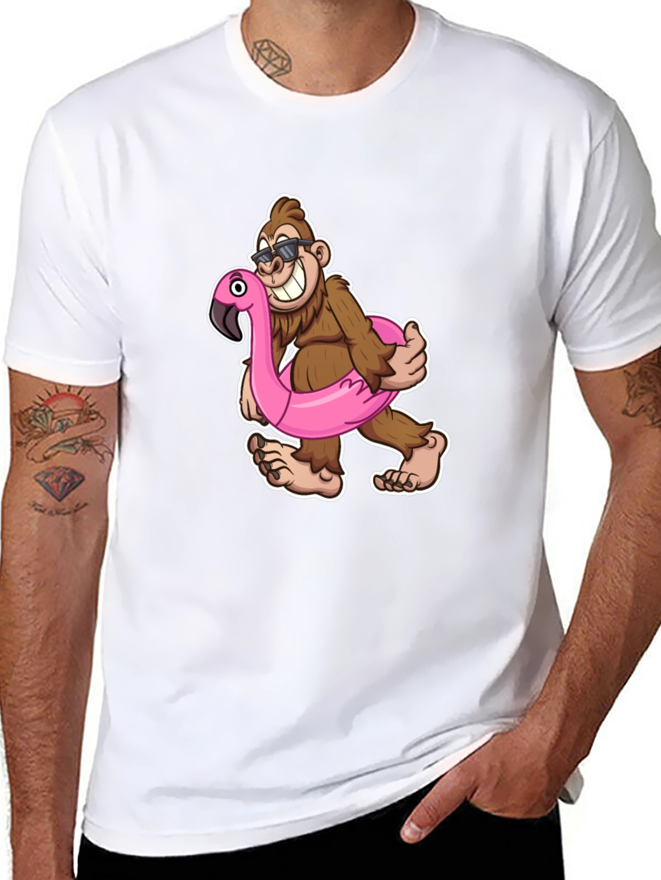 Fun Bigfoot T-Shirt with Flamingo Float