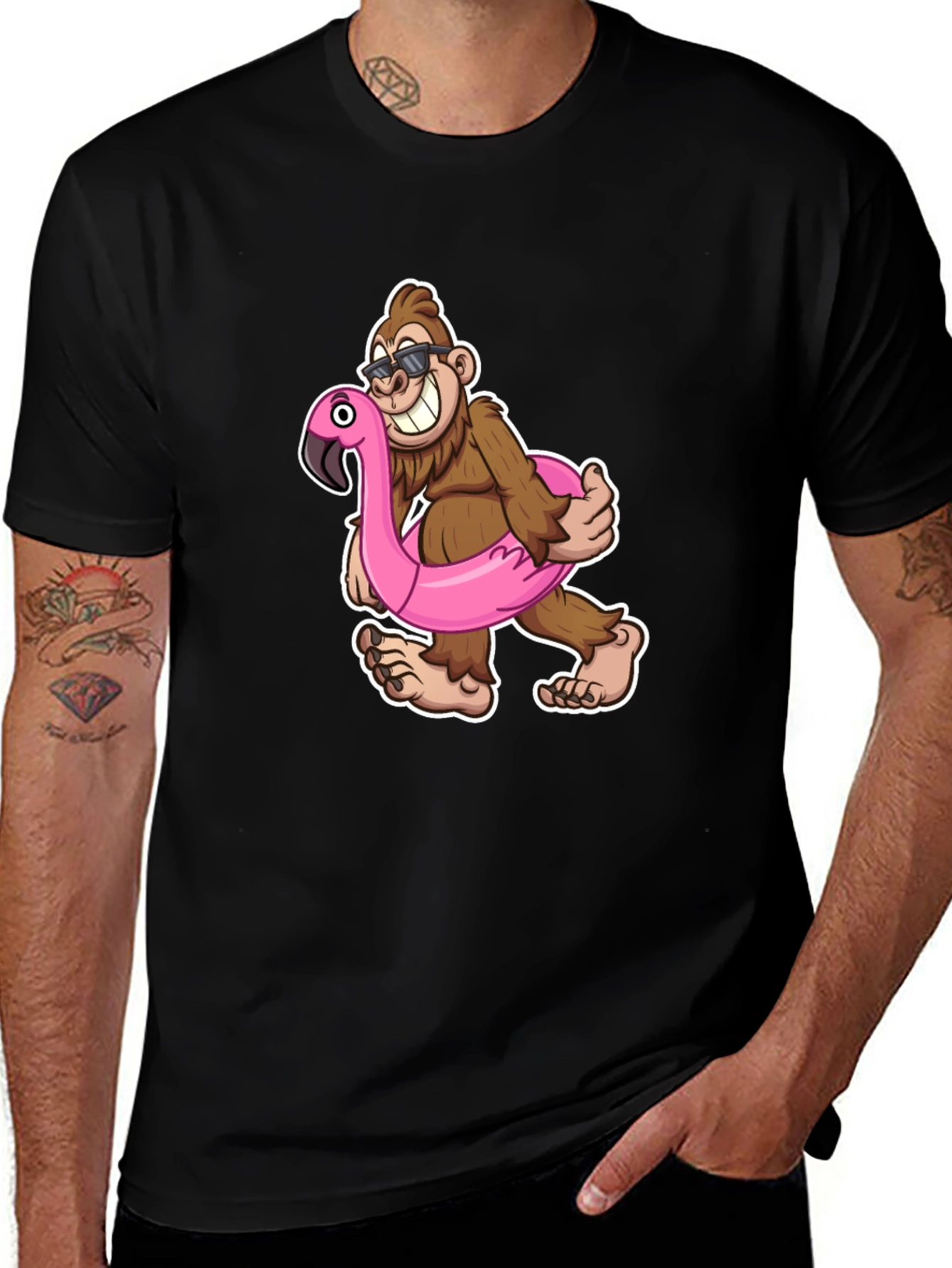 Fun Bigfoot T-Shirt with Flamingo Float