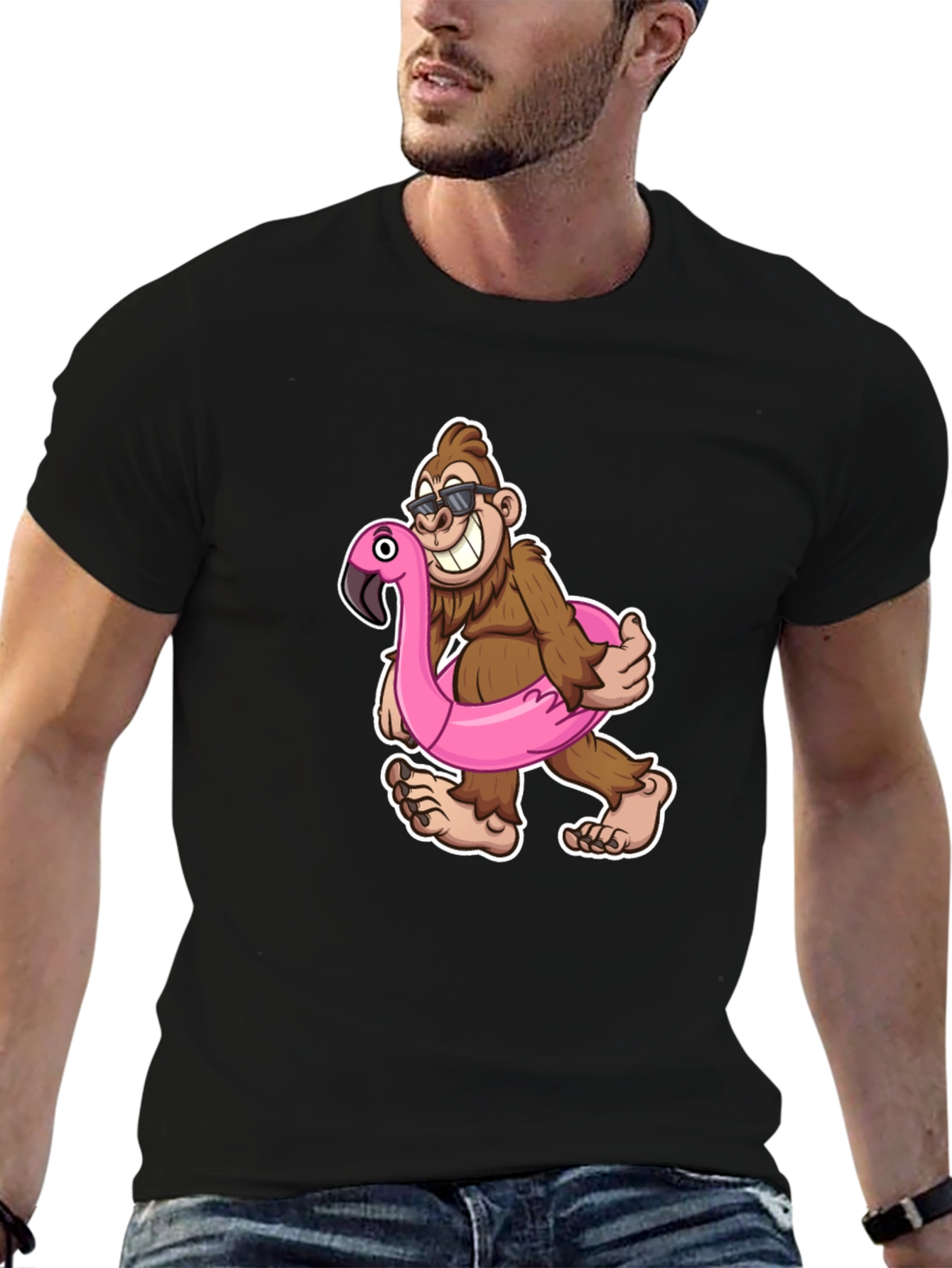 Fun Bigfoot T-Shirt with Flamingo Float