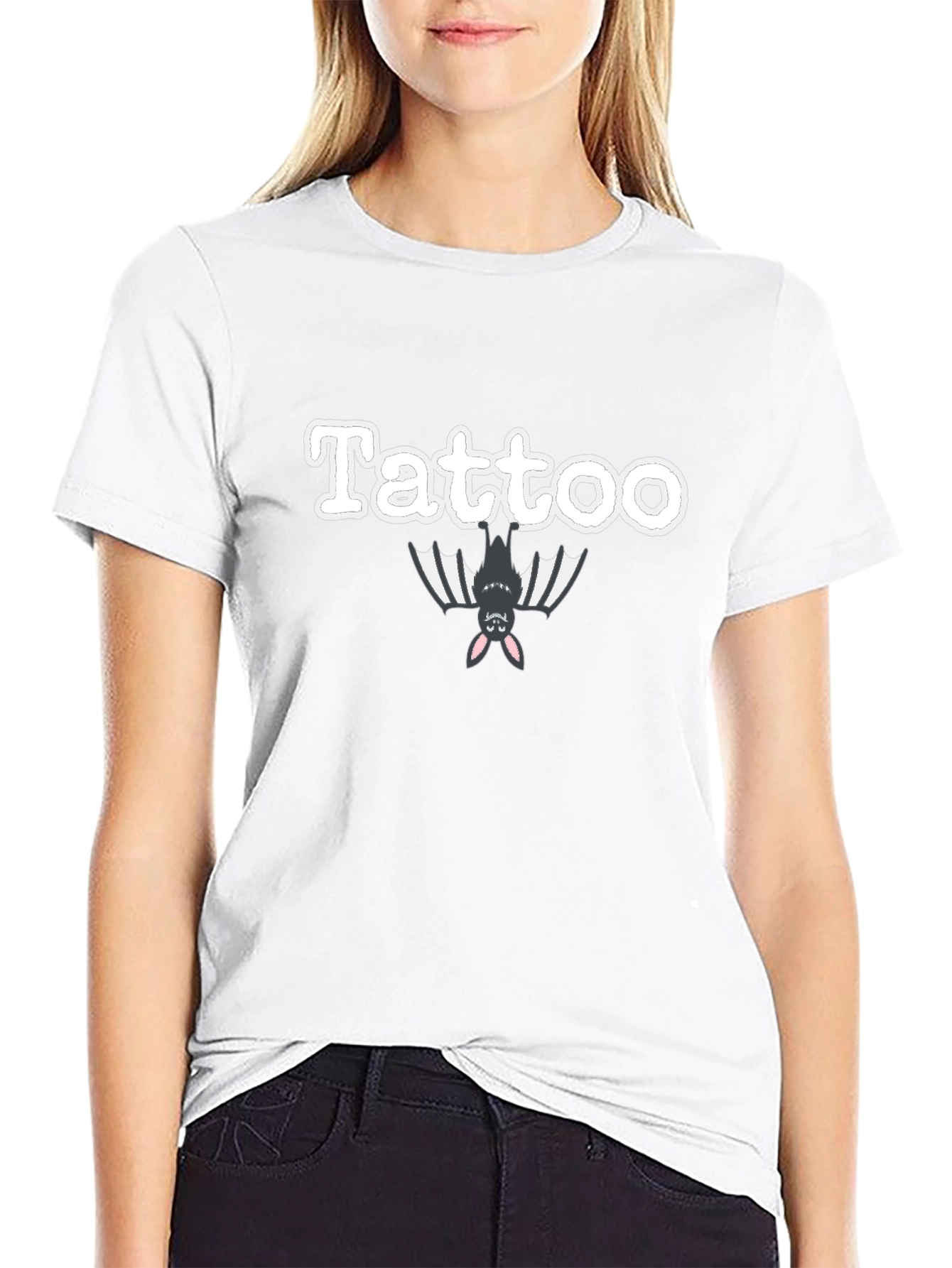 Tattoo Bat Graphic T-Shirt | Trendy Crew Neck Tee