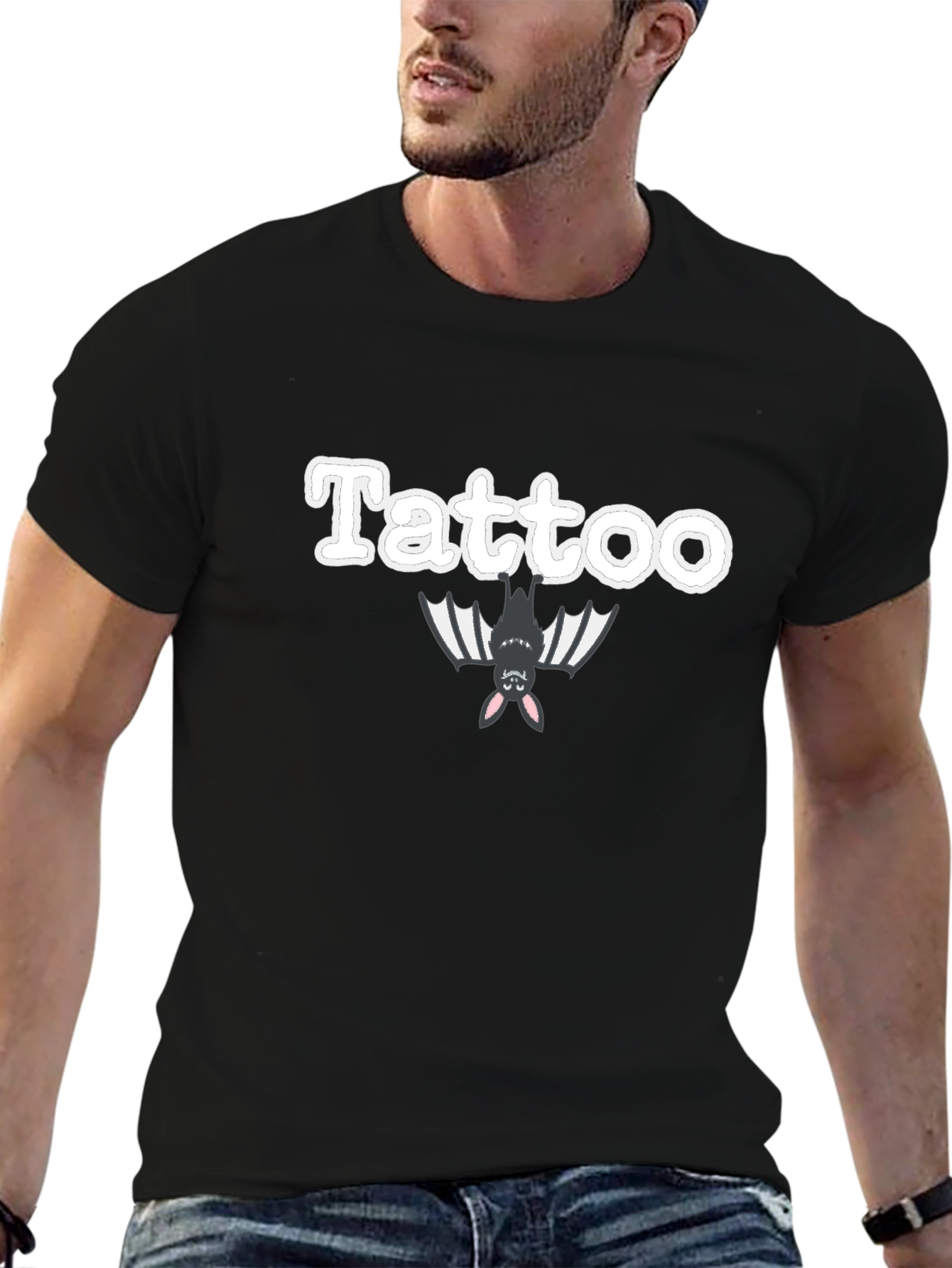 Tattoo Bat Graphic T-Shirt | Trendy Crew Neck Tee