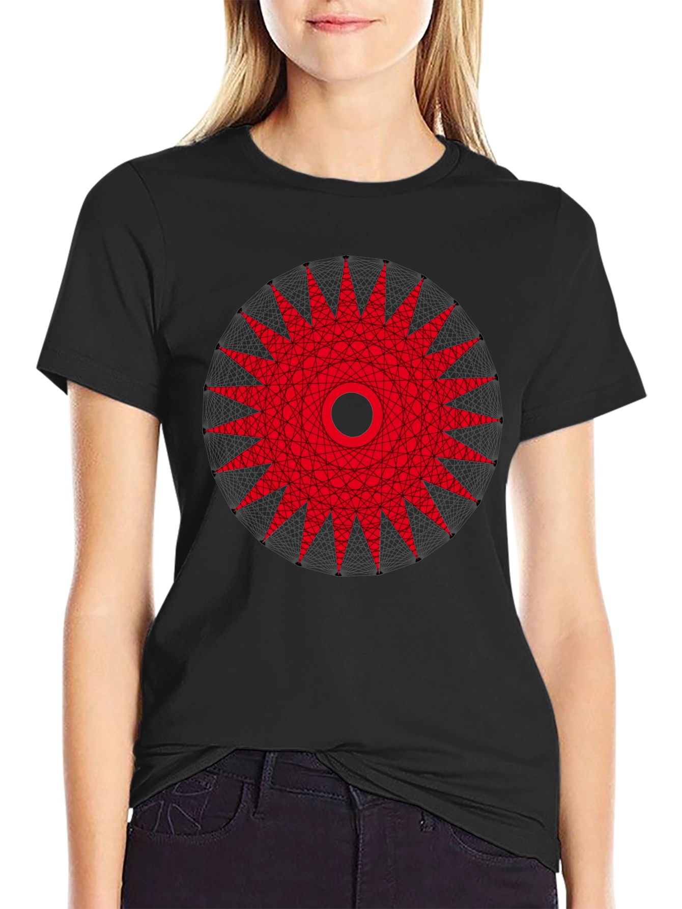 Geometric Mandala Graphic Tee - Black