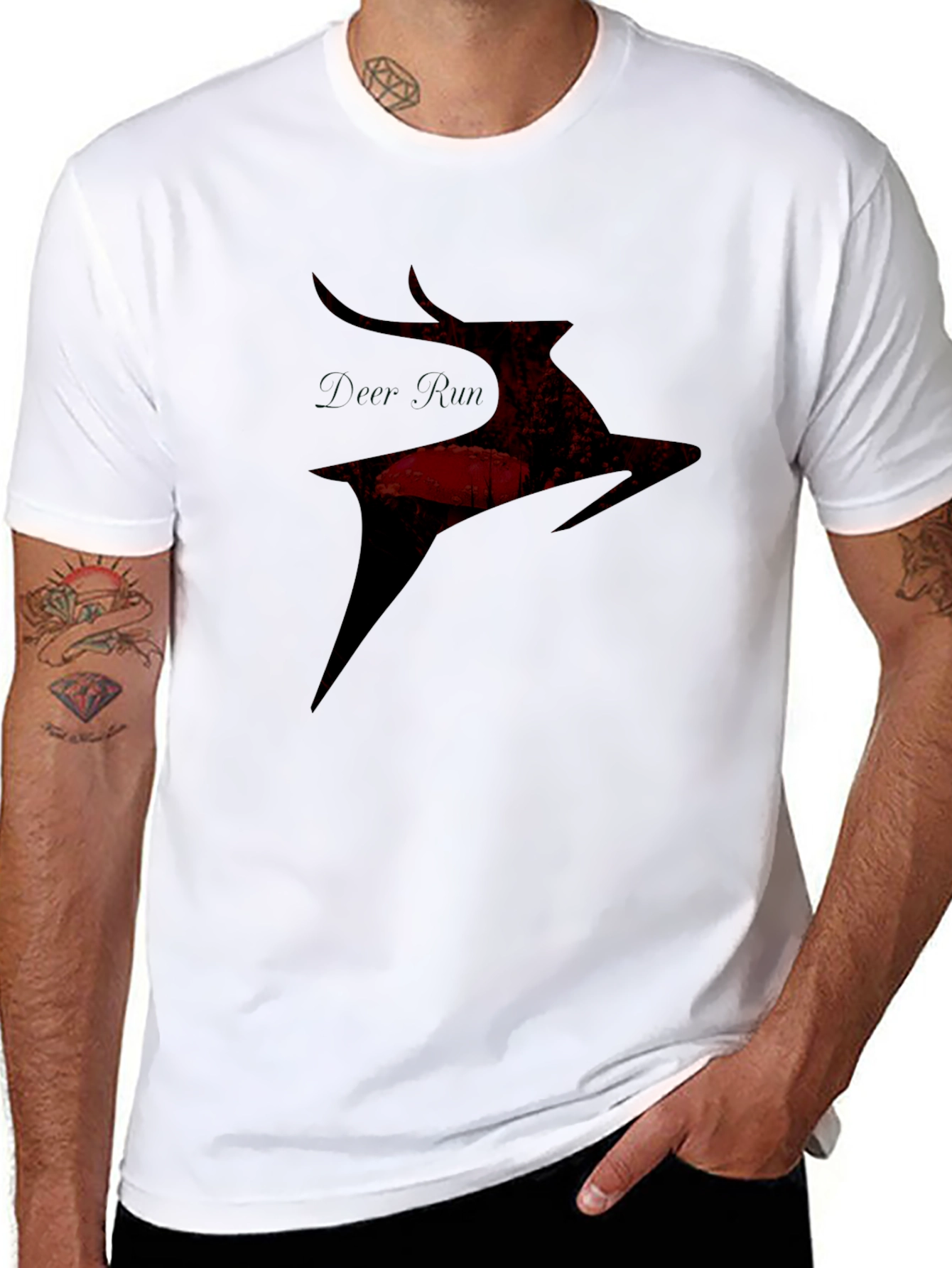 Deer Silhouette Graphic Tee - Black Casual T-Shirt