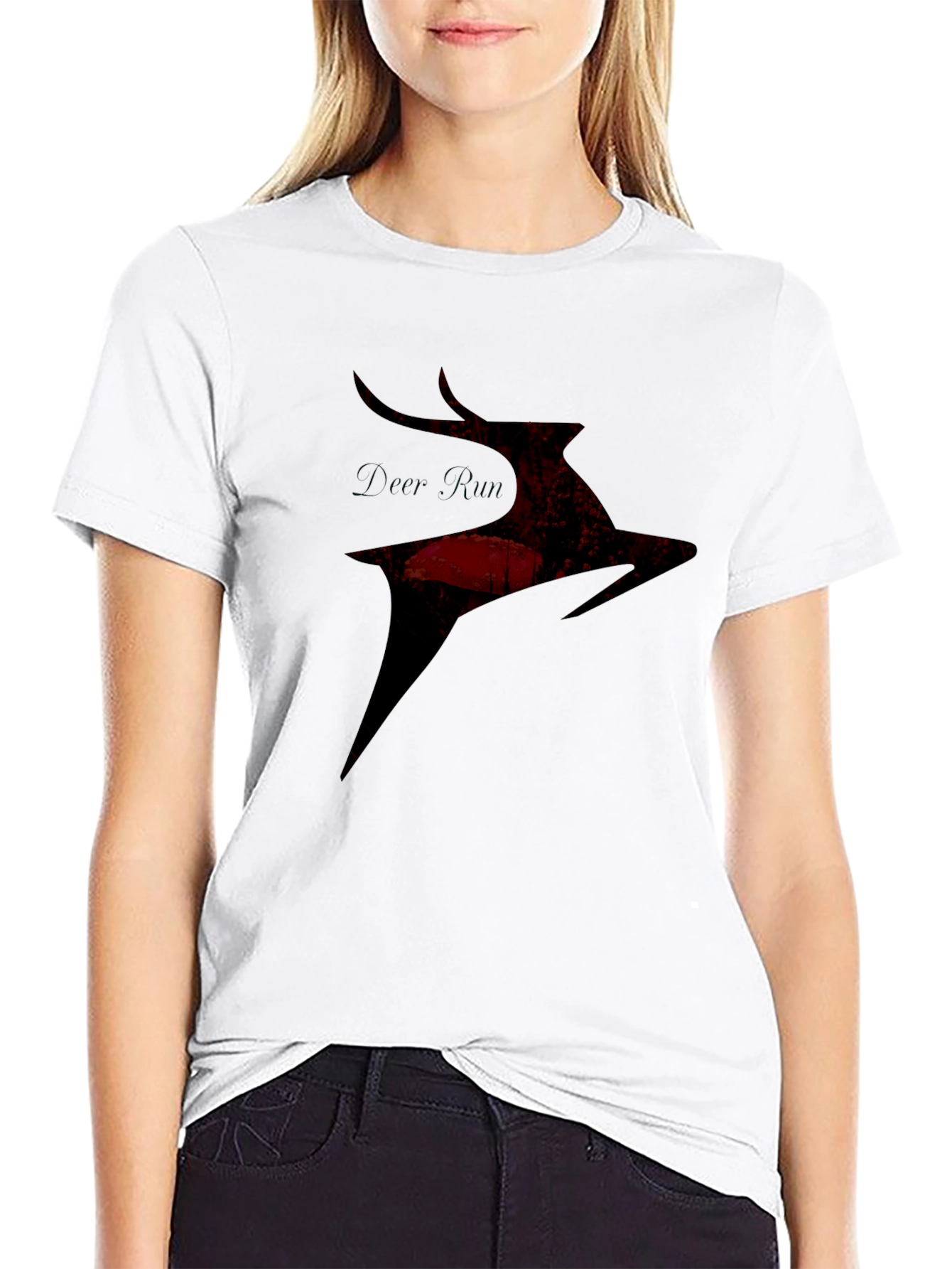 Deer Silhouette Graphic Tee - Black Casual T-Shirt