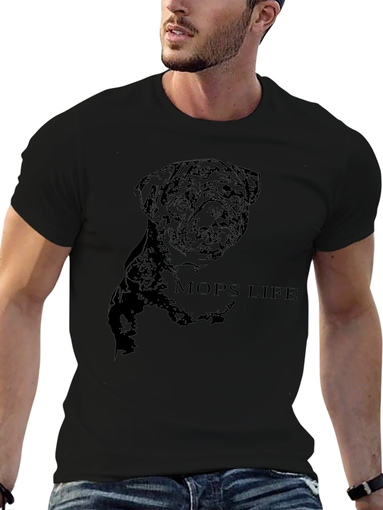 Mens Black Pug Life Graphic T-Shirt