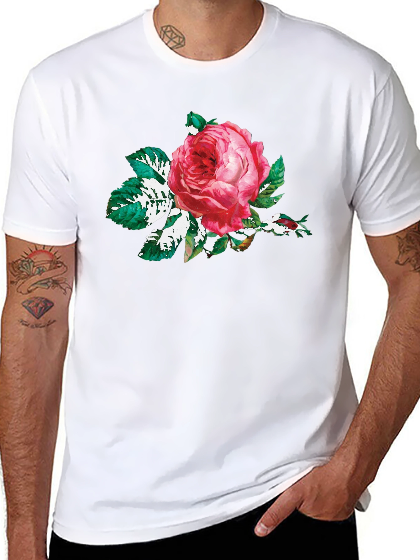 Black T-Shirt with Floral Rose Print