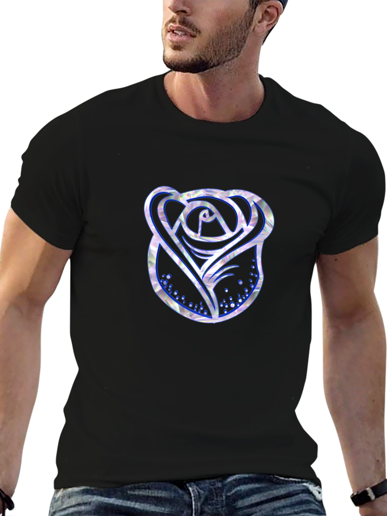 Rose Graphic Print Mens Black T-Shirt