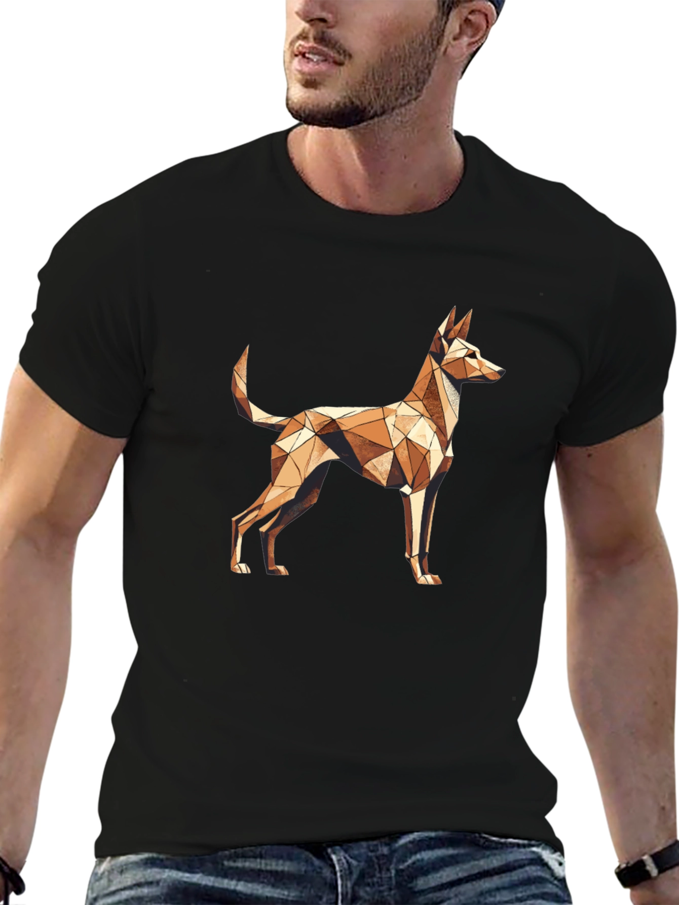 Geometric Dog Print T-Shirt - Stylish Abstract Design