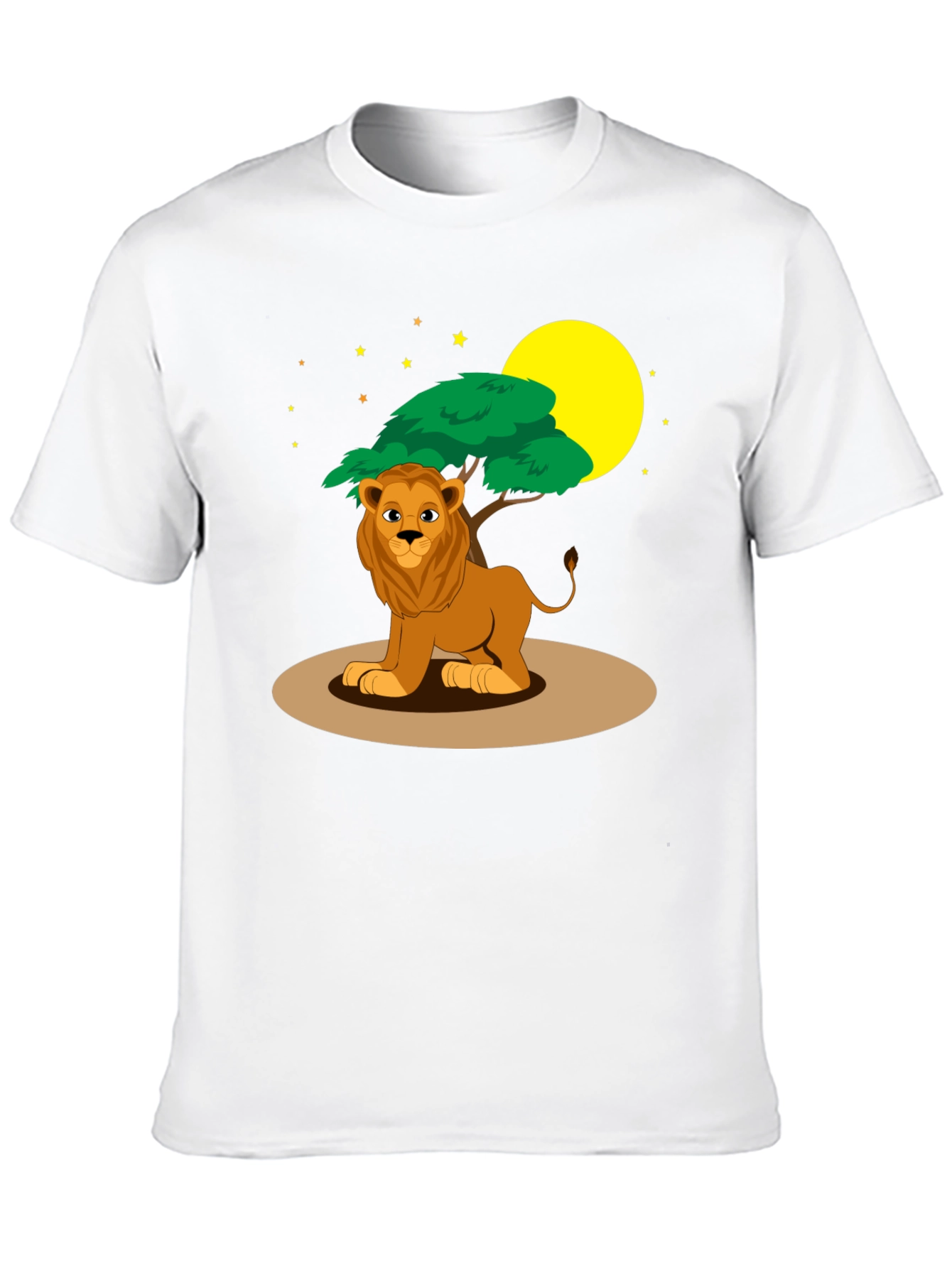 Cartoon Lion & Savannah Scene Black T-Shirt