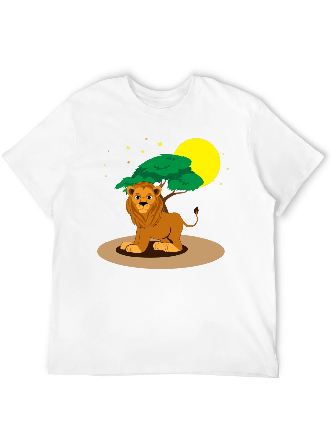 Cartoon Lion & Savannah Scene Black T-Shirt