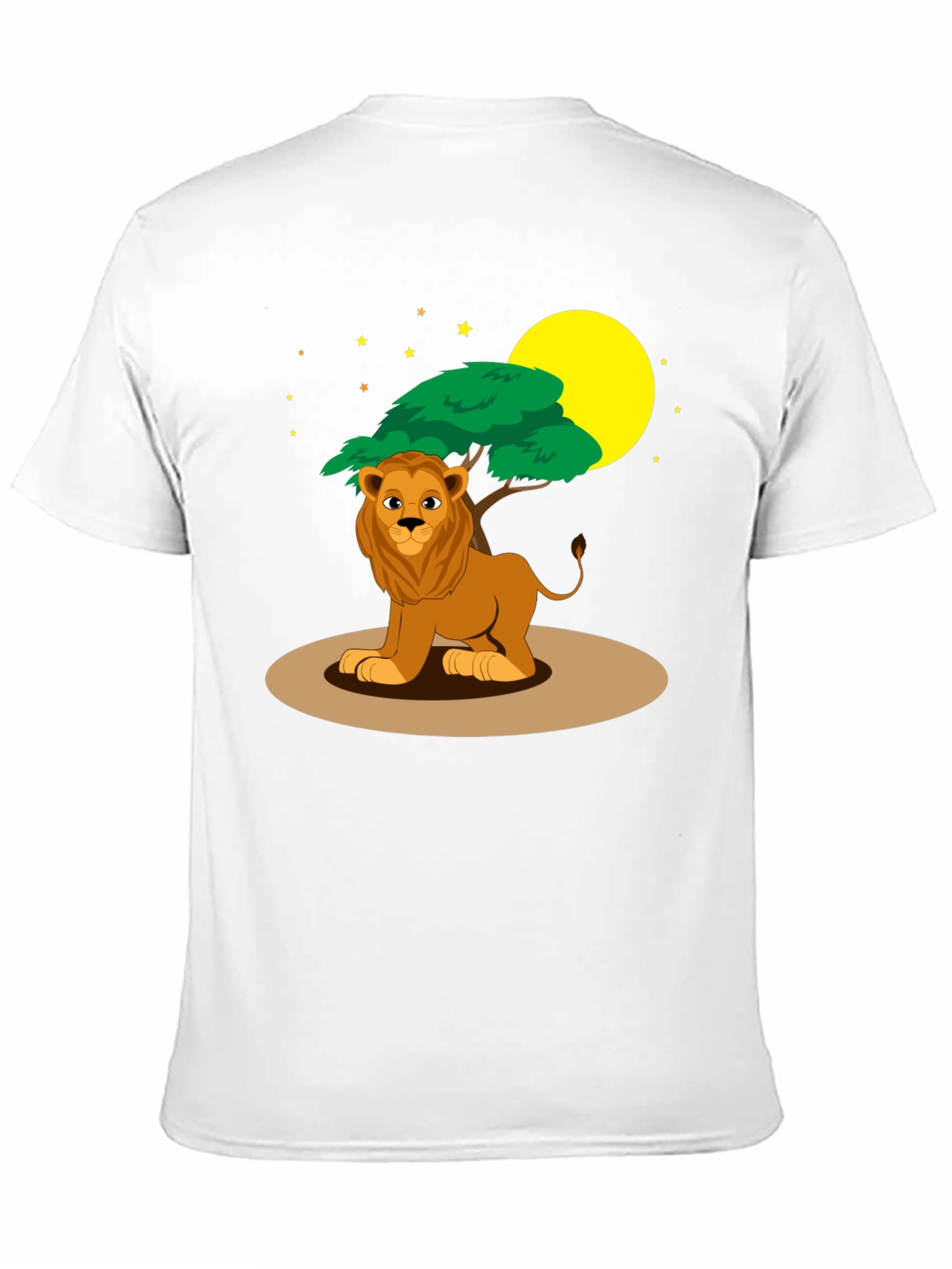 Cartoon Lion & Savannah Scene Black T-Shirt