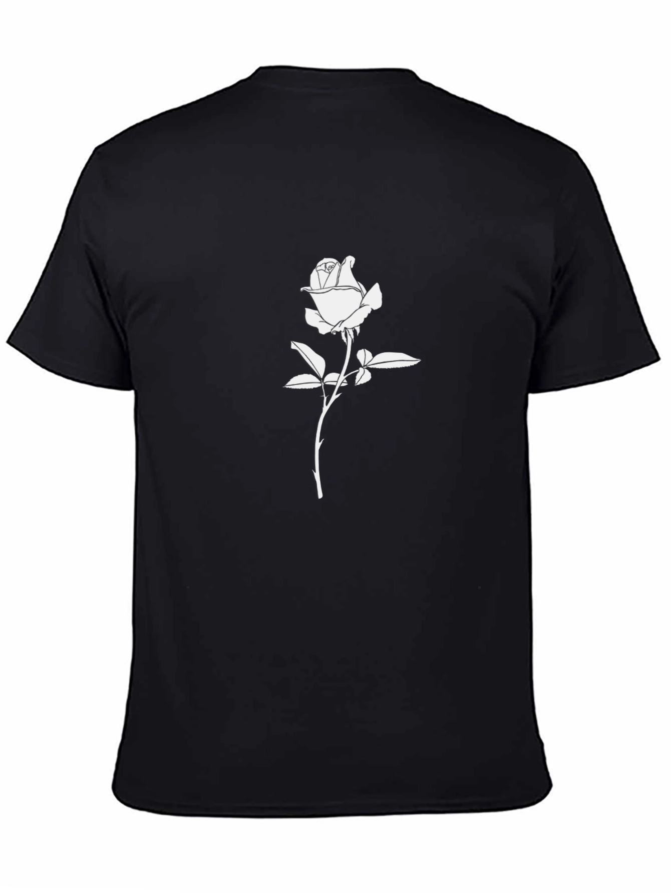 Black T-Shirt with White Rose Graphic