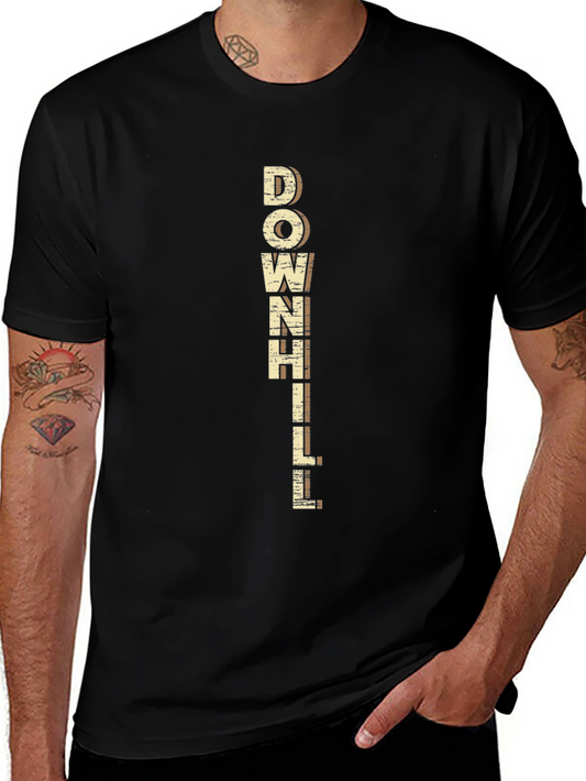 Downhill Graphic Tee - Black Cotton Blend Casual T-Shirt