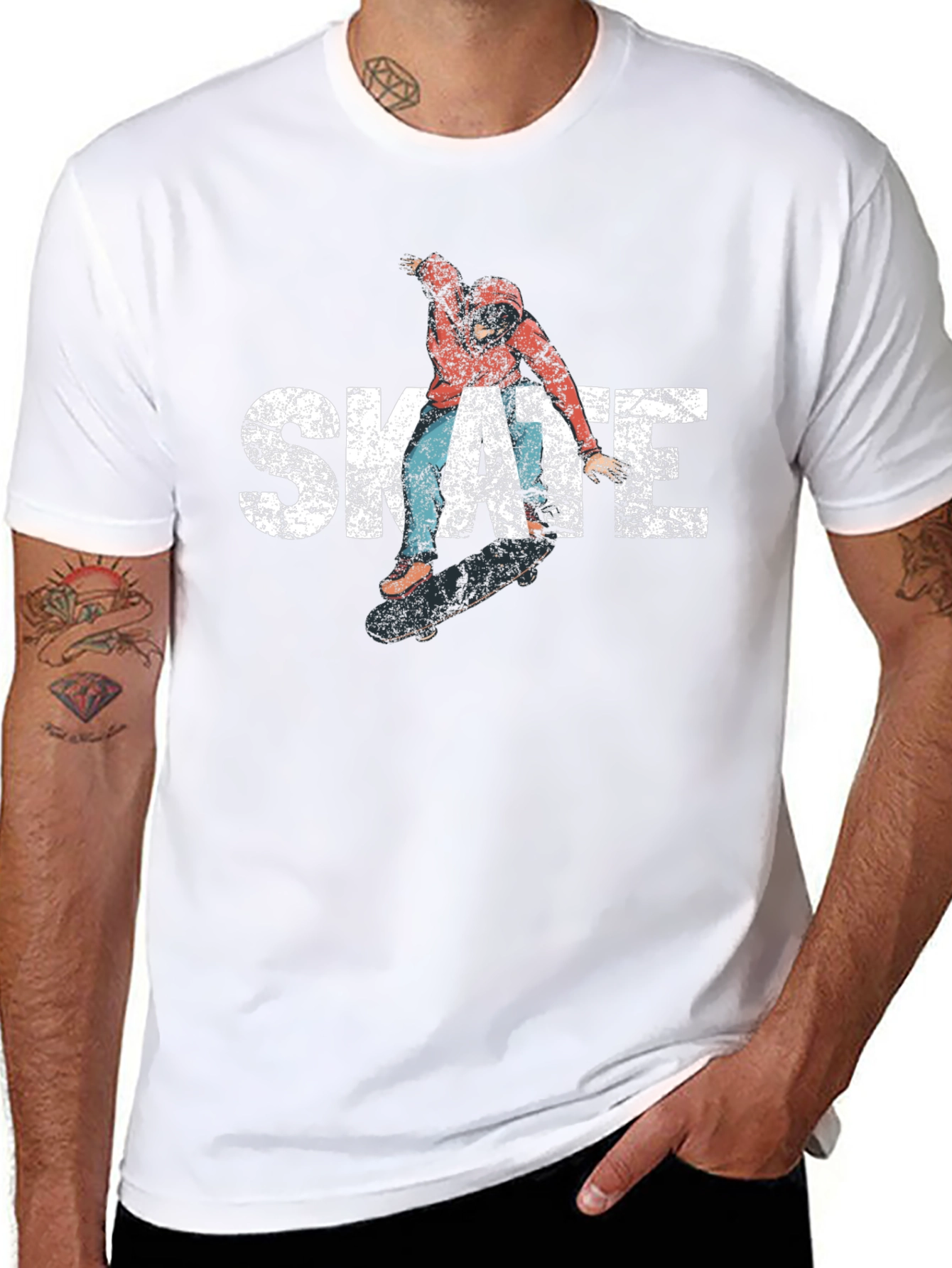 Skate Graphic Tee - Black Cotton Skateboarder T-Shirt