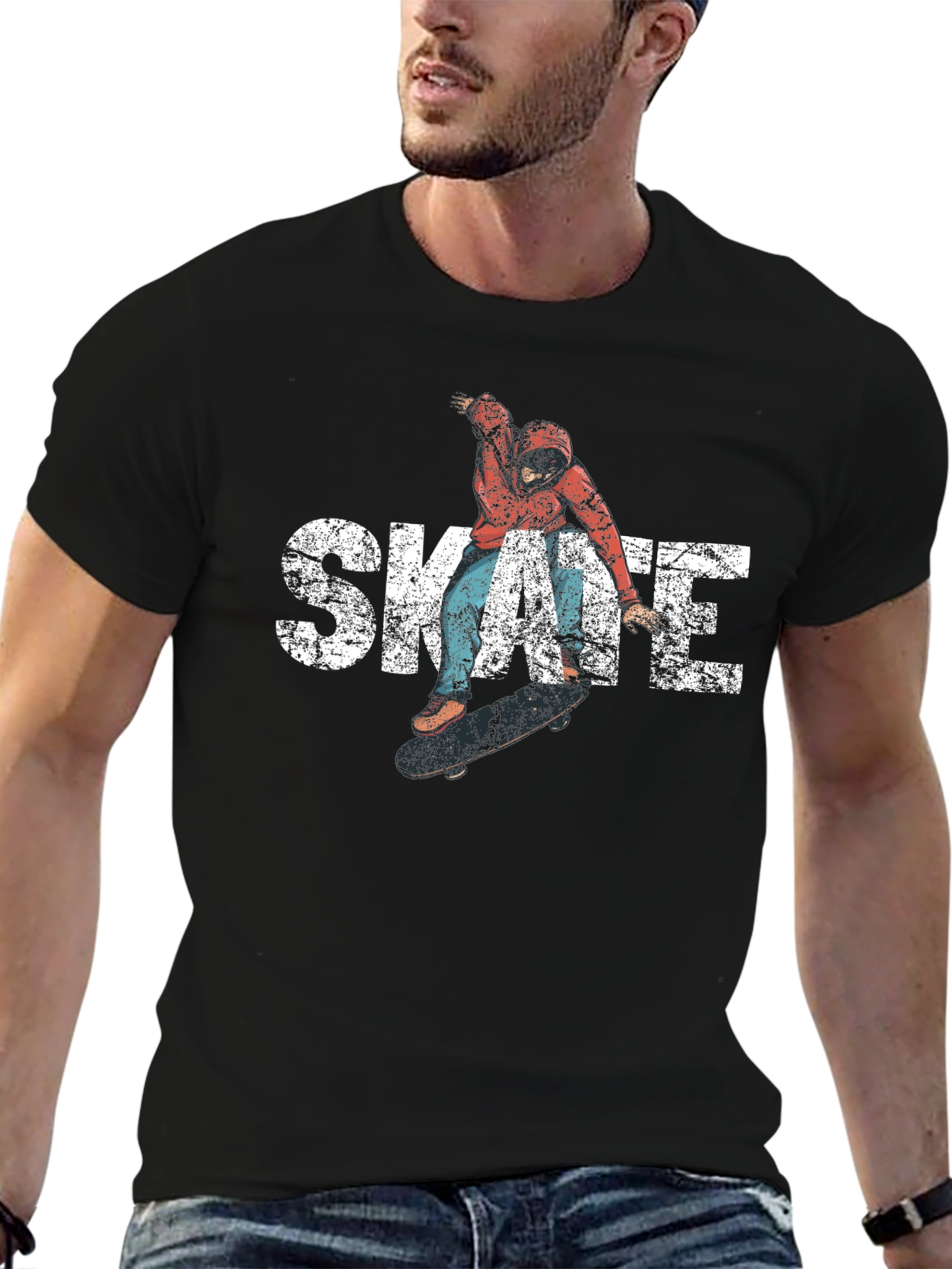 Skate Graphic Tee - Black Cotton Skateboarder T-Shirt