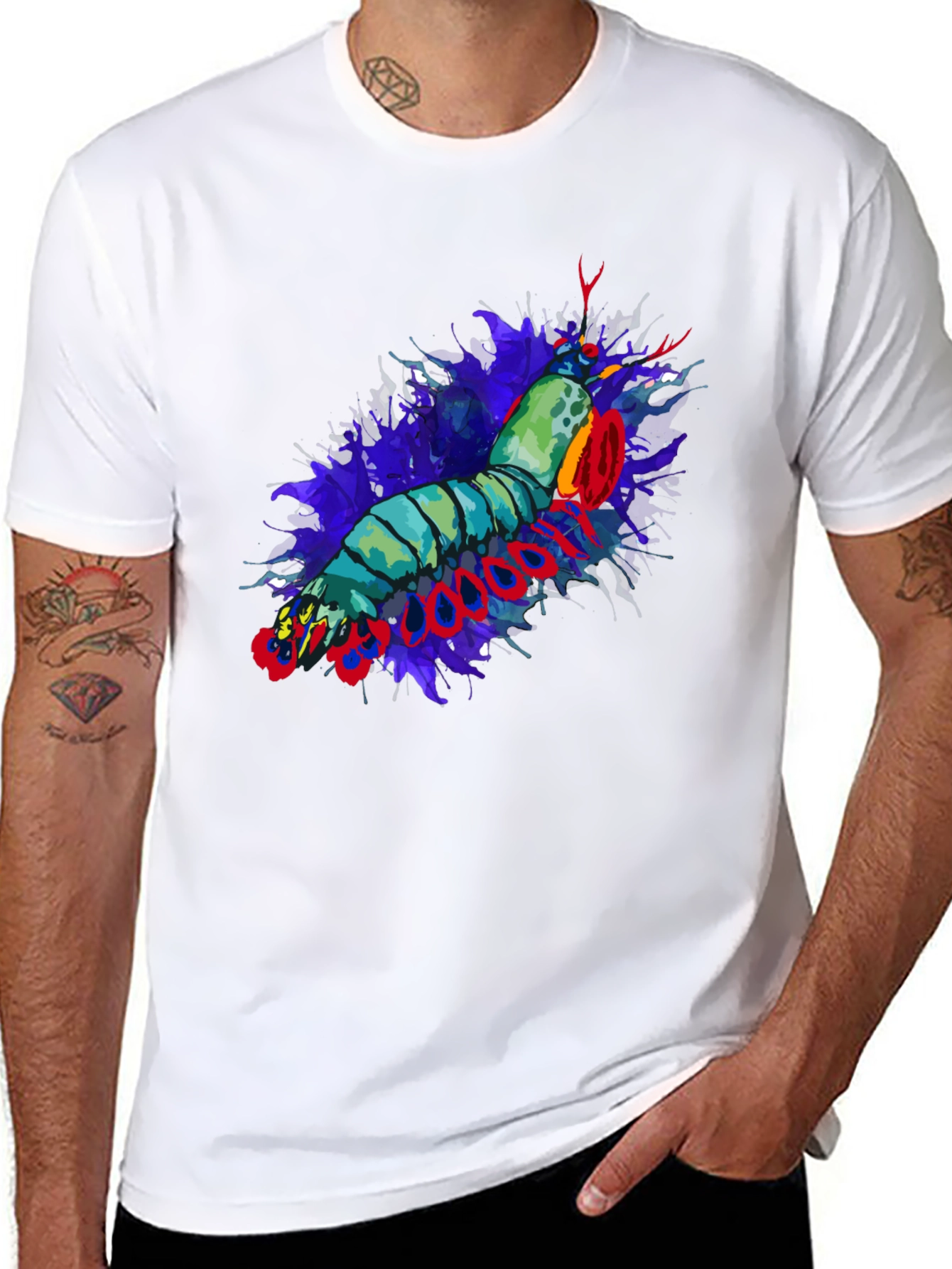 Mantis Shrimp Graphic Print Black T-Shirt