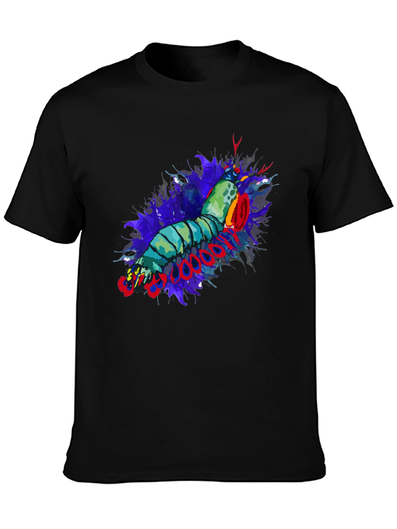 Mantis Shrimp Graphic Print Black T-Shirt