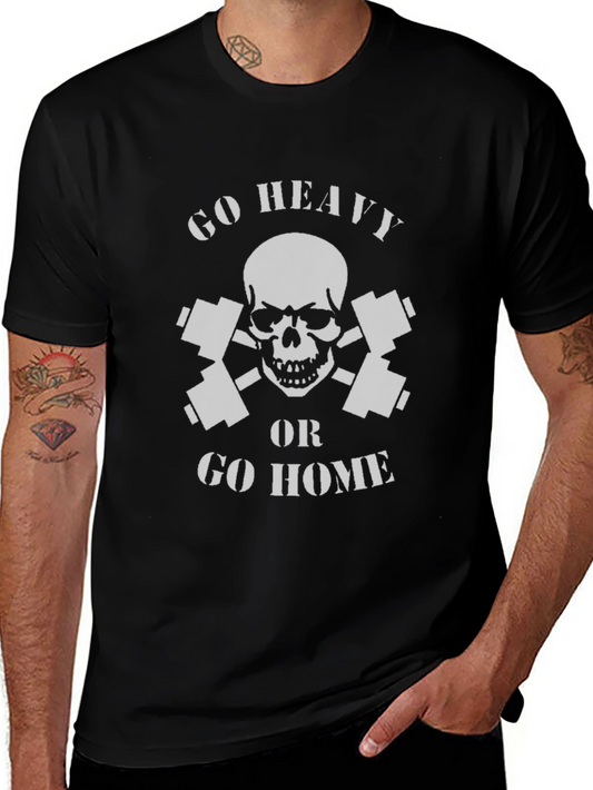 Go Heavy or Go Home Skull & Barbell Graphic Tee