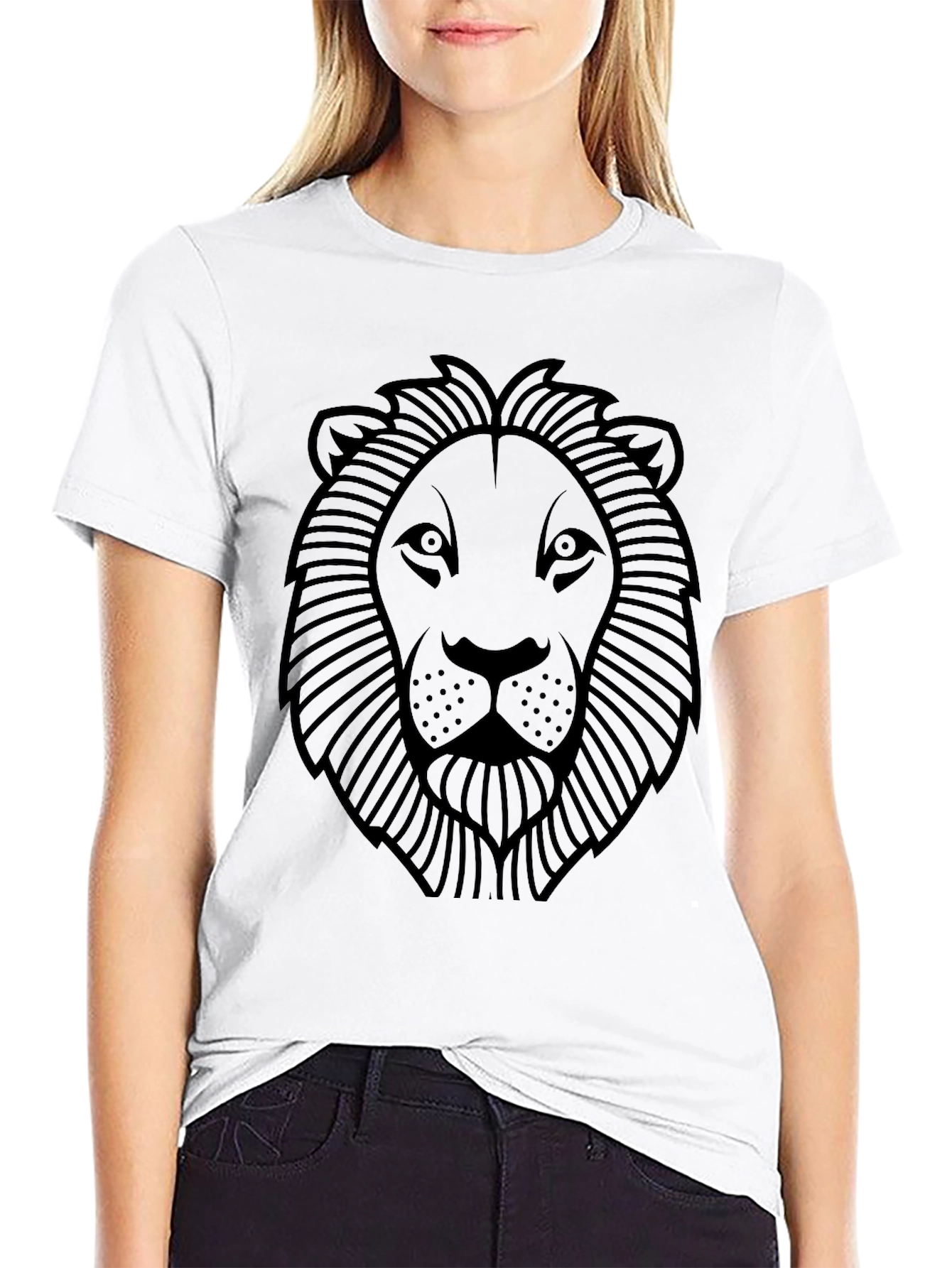 Lion Head Graphic Print Black T-Shirt