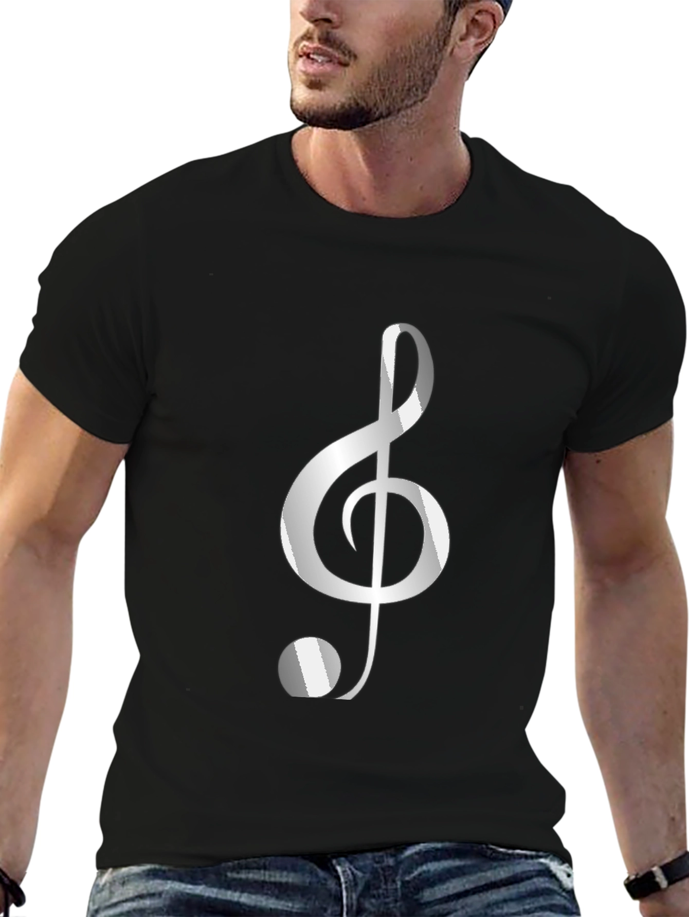 Treble Clef Graphic Tee - Black Cotton T-Shirt