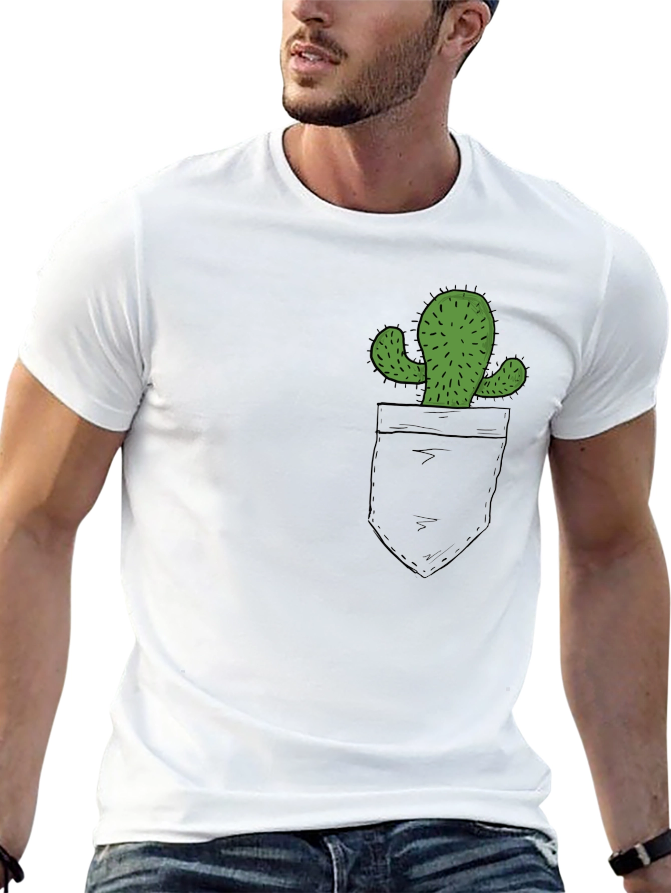 Cactus Pocket Graphic Tee - Black Cotton T-Shirt