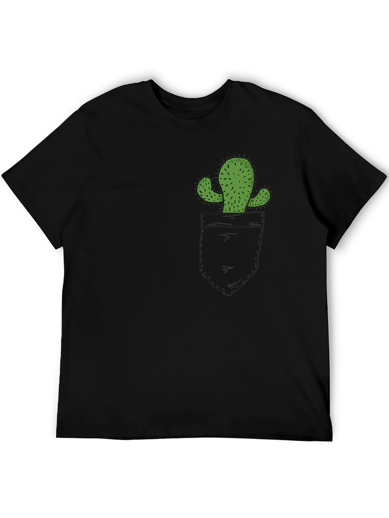 Cactus Pocket Graphic Tee - Black Cotton T-Shirt