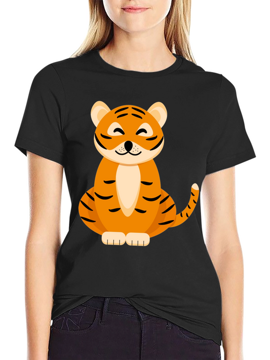 Cute Tiger Graphic Tee - Black Cotton Blend T-Shirt