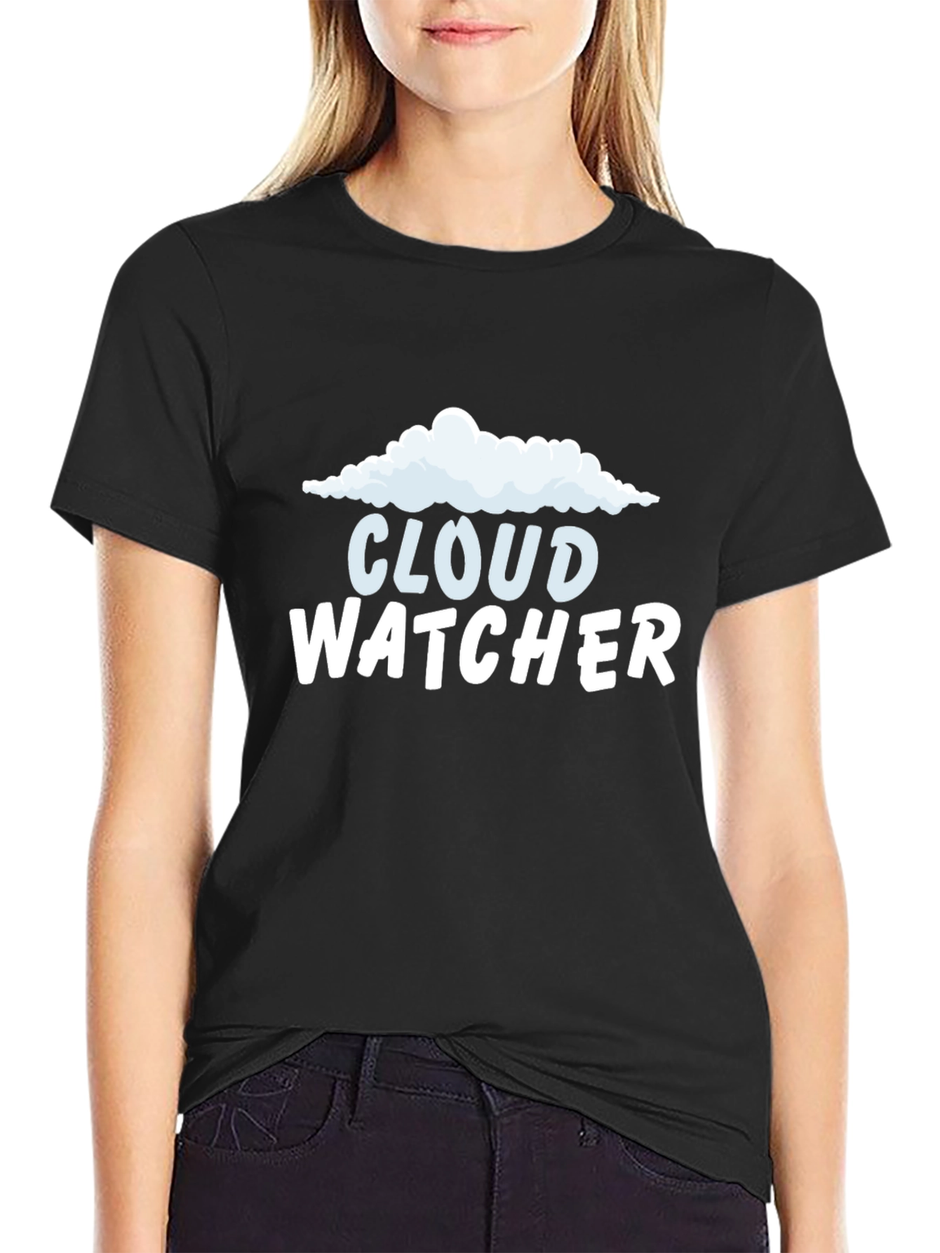 Cloud Watcher Graphic Tee - Black Cotton T-Shirt