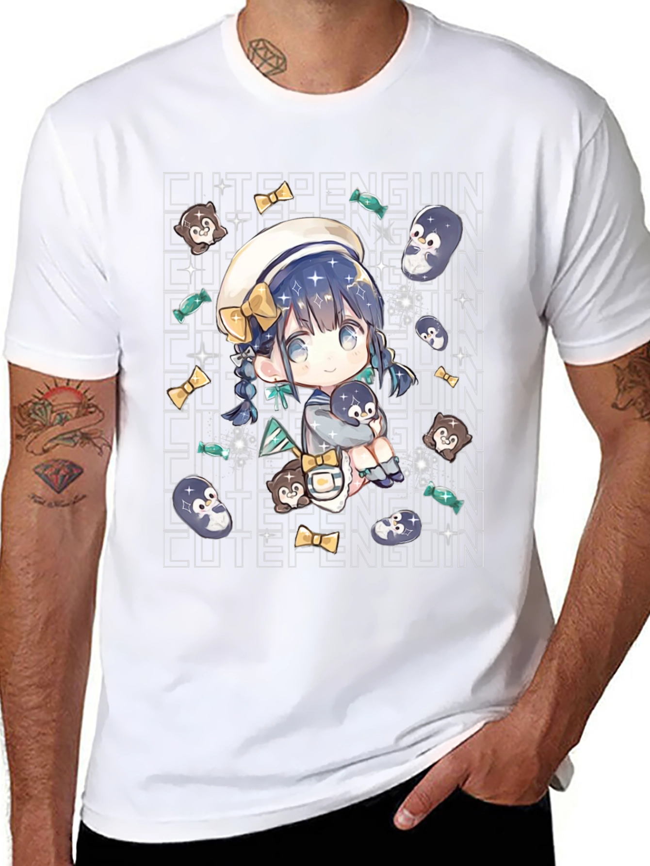 Anime Cute Penguin Black T-Shirt