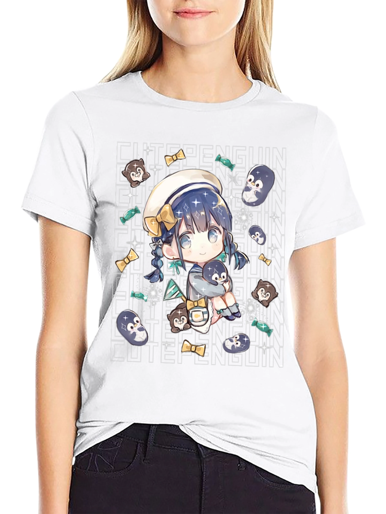 Anime Cute Penguin Black T-Shirt