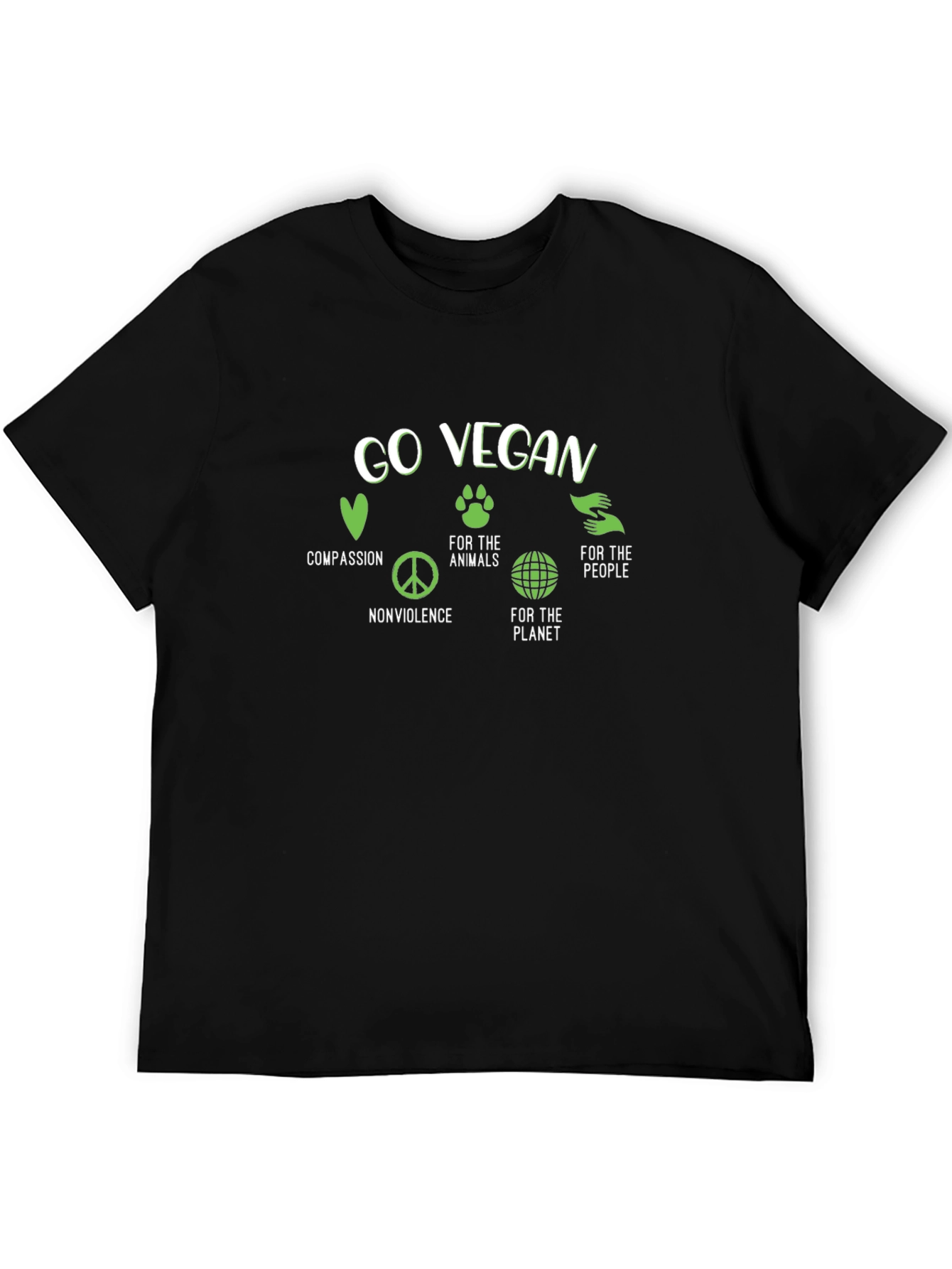 Go Vegan Black T-Shirt: Compassion Animals Planet People
