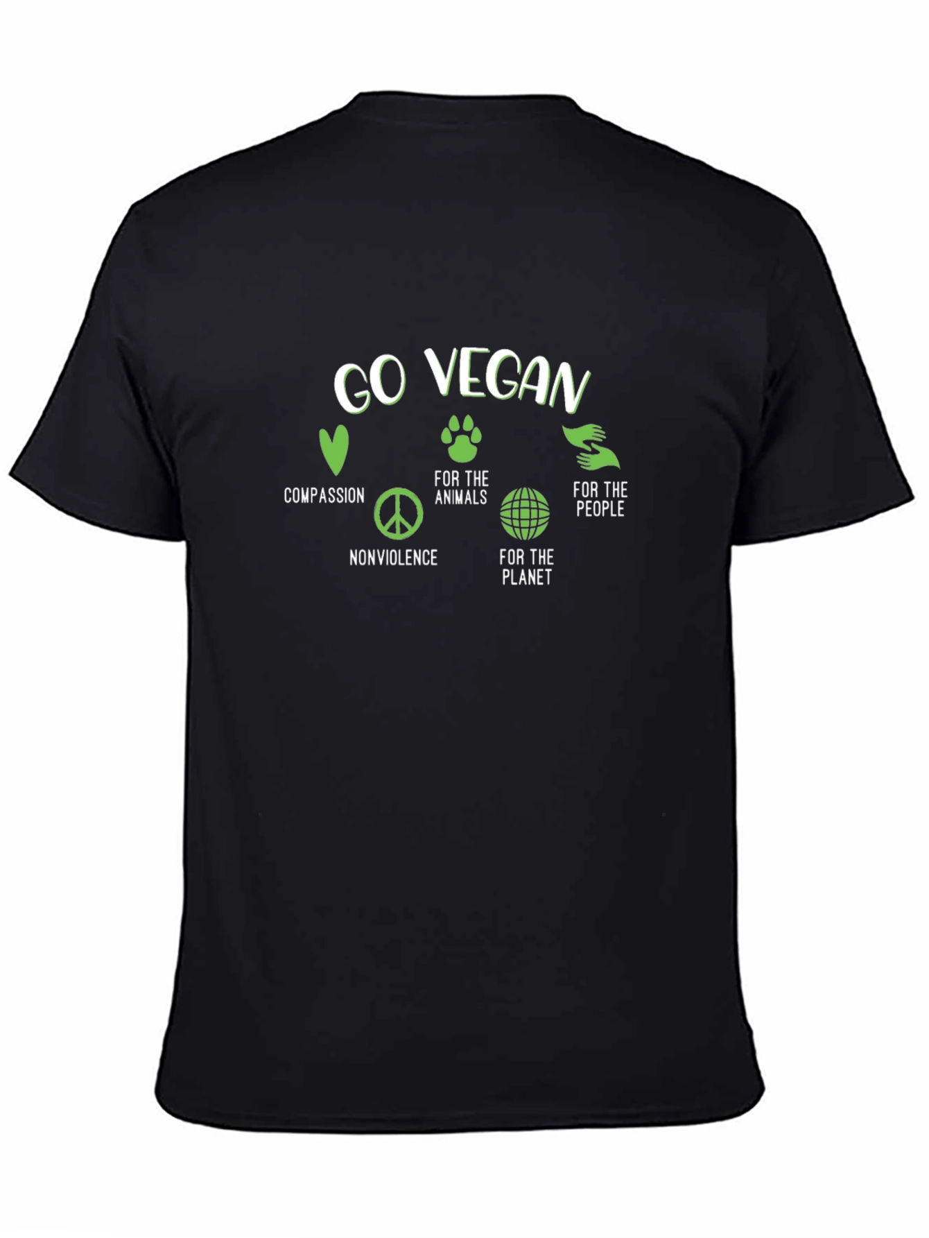 Go Vegan Black T-Shirt: Compassion Animals Planet People