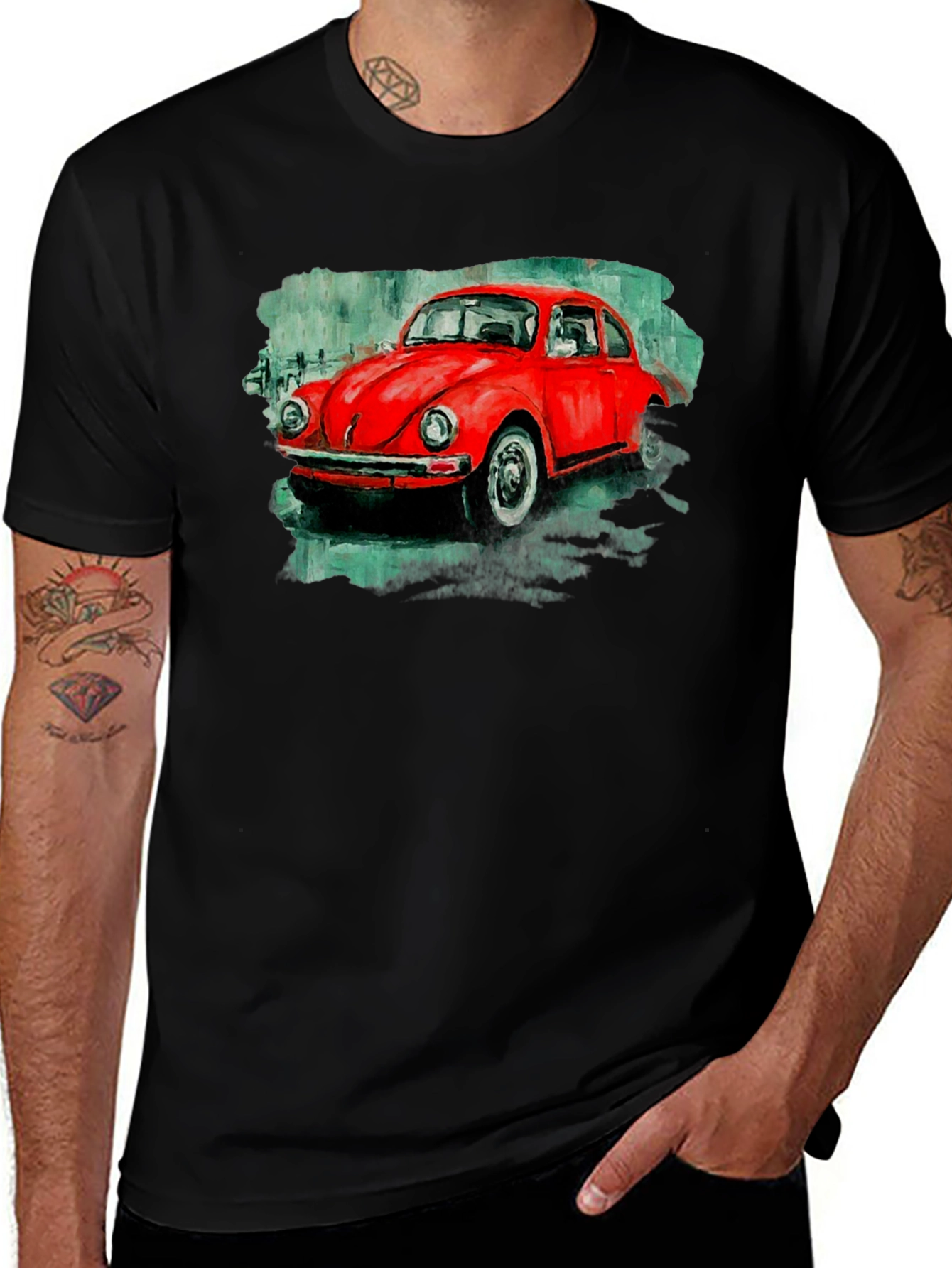 Red Beetle Car Graphic Tee - Classic Car T-Shirt
