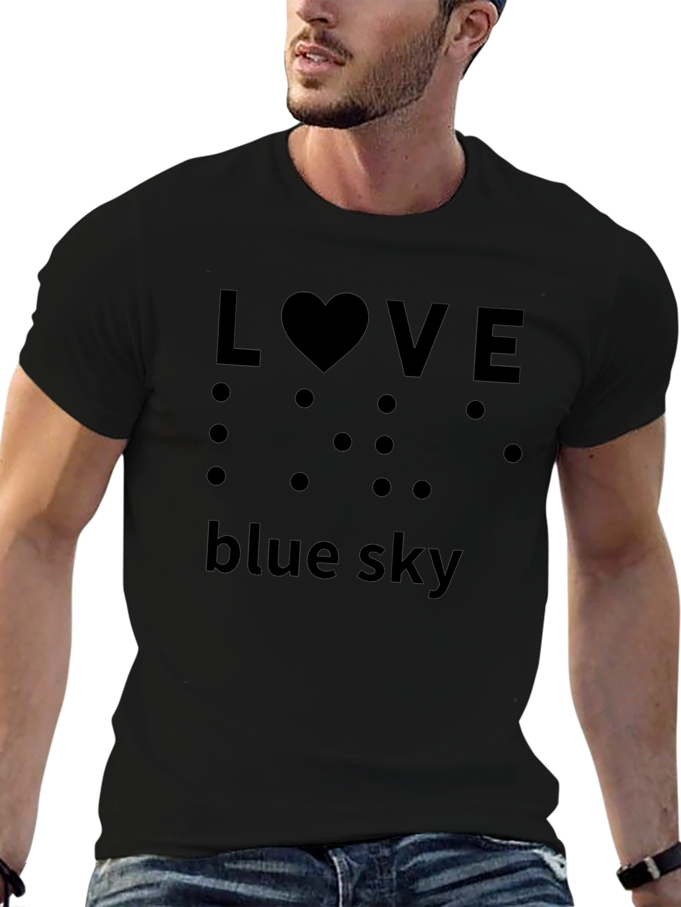 Love Blue Sky Black T-Shirt Braille