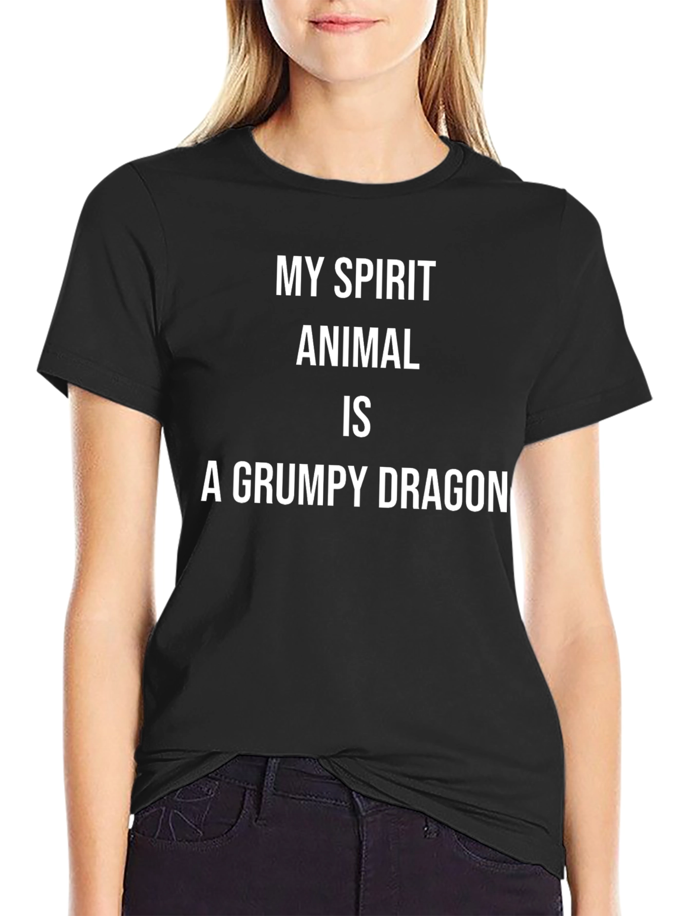 Grumpy Dragon Spirit Animal Black T-Shirt