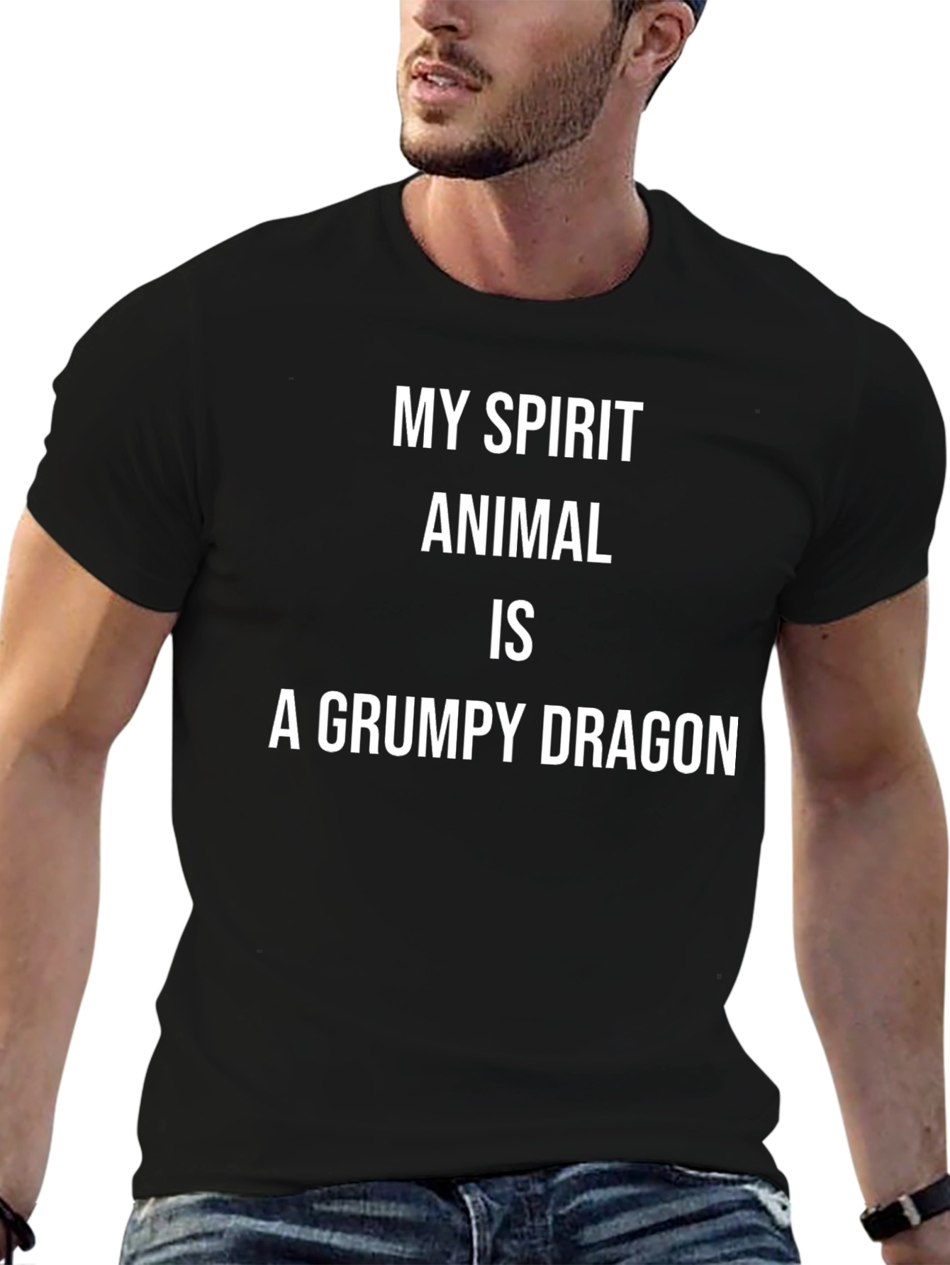 Grumpy Dragon Spirit Animal Black T-Shirt