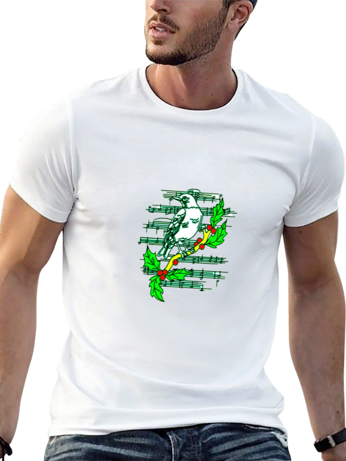 Musical Bird Graphic Tee - Black Cotton T-Shirt
