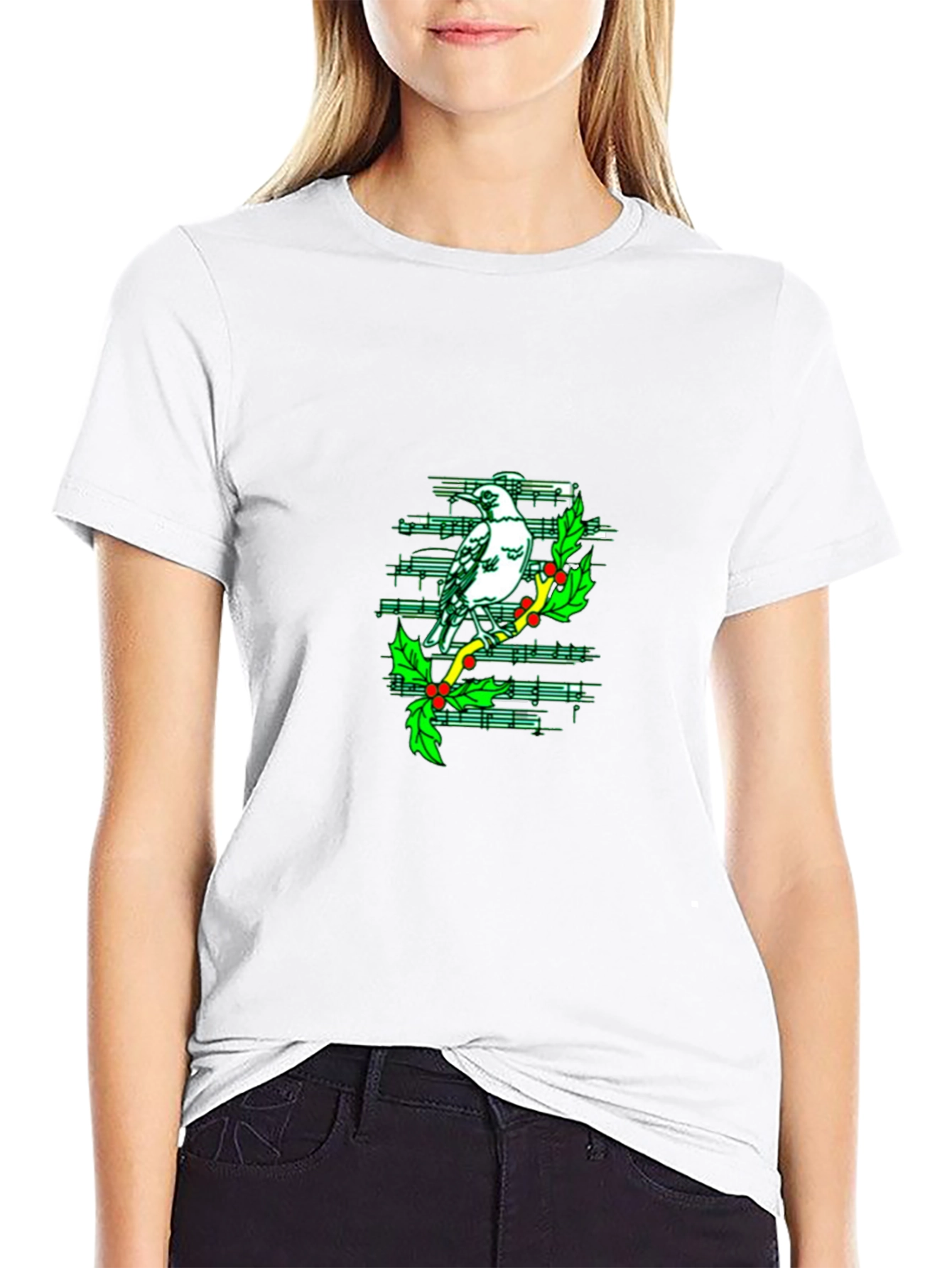 Musical Bird Graphic Tee - Black Cotton T-Shirt