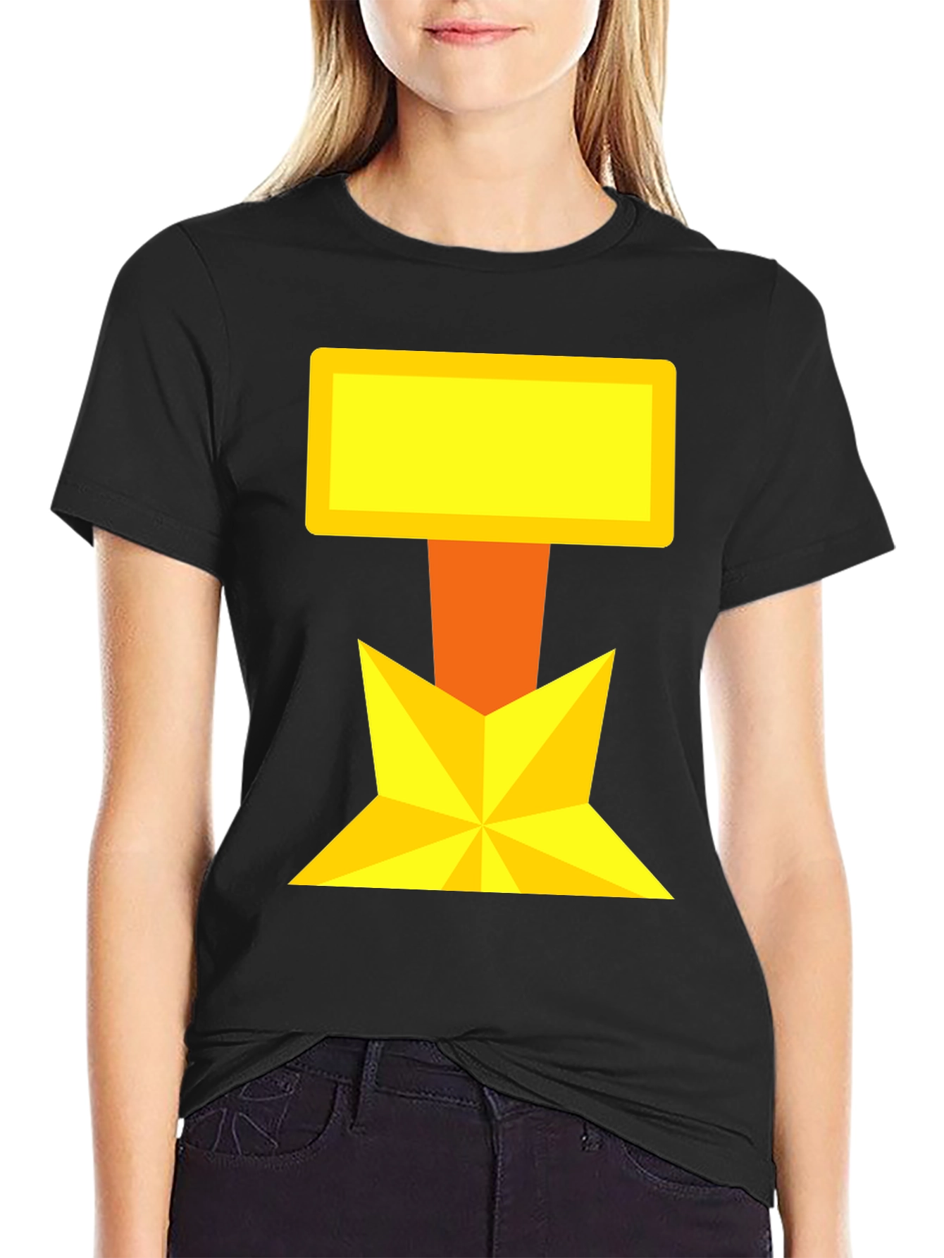Bold Geometric Graphic Tee - Black Cotton Blend
