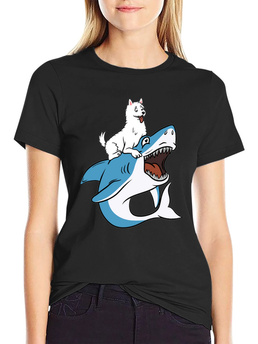 Dog Riding Shark Graphic T-Shirt