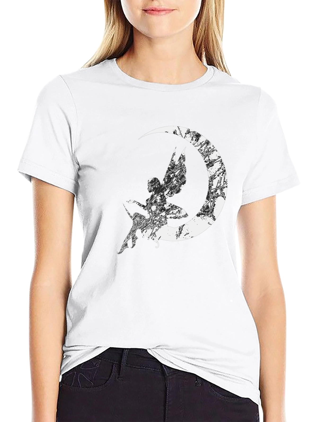 Fairy Moon Graphic T-Shirt - Black Cotton Tee