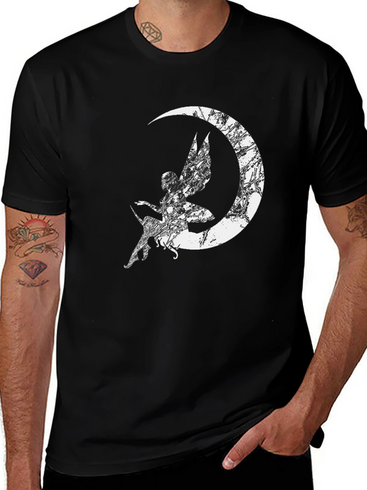 Fairy Moon Graphic T-Shirt - Black Cotton Tee